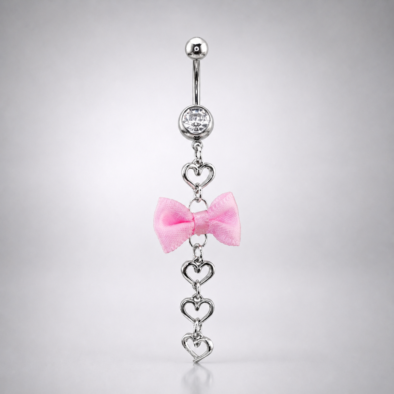 Pink Fabric Bow Tie Dangle Belly Ring