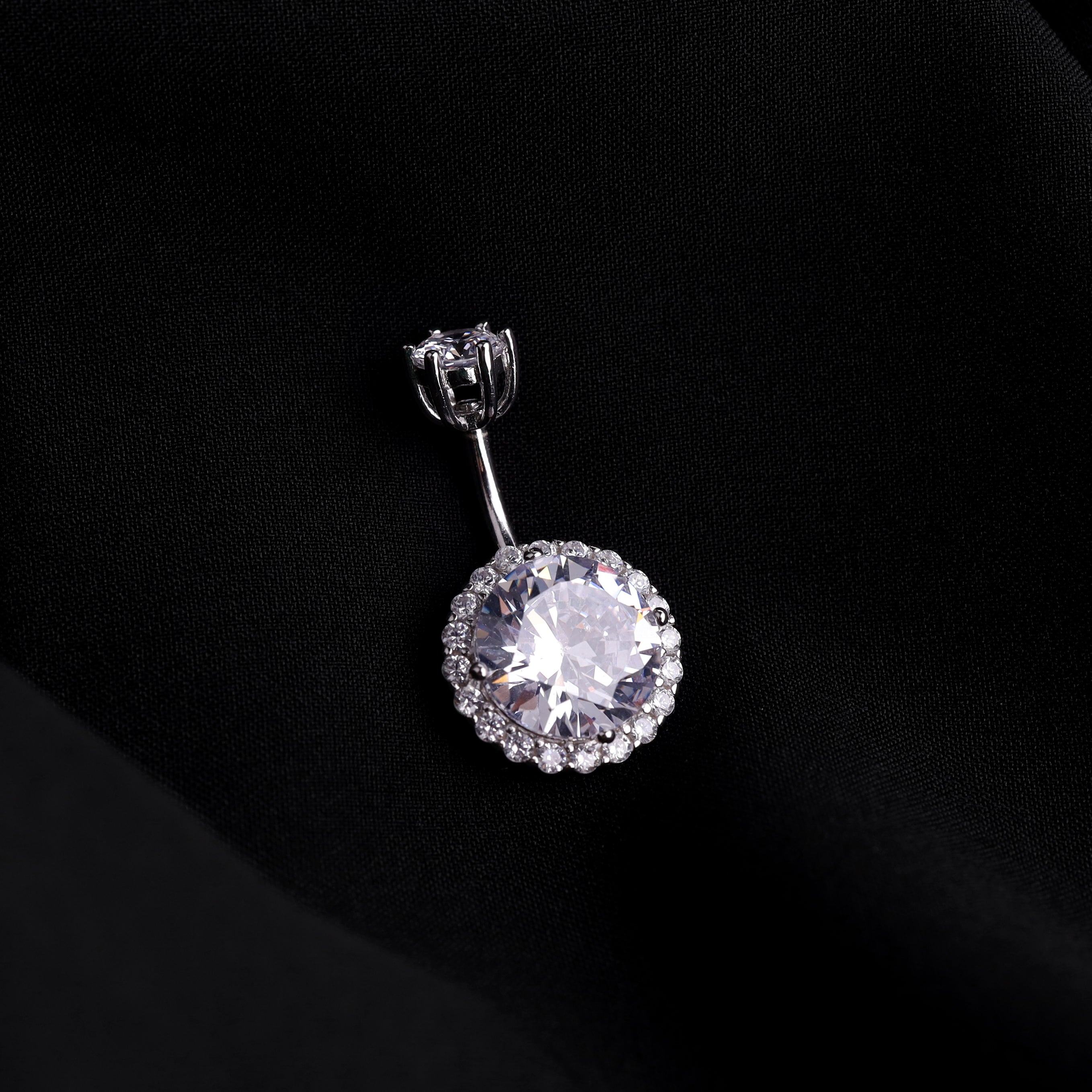 Sterling Silver Crystal Navel Ring - Sterling Silver Crystal Navel Ring - Single-Layer / 6mm by CRUXJEWELRY