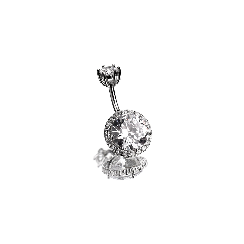 Sterling Silver Crystal Navel Ring - Sterling Silver Crystal Navel Ring - Single-Layer / 6mm by CRUXJEWELRY