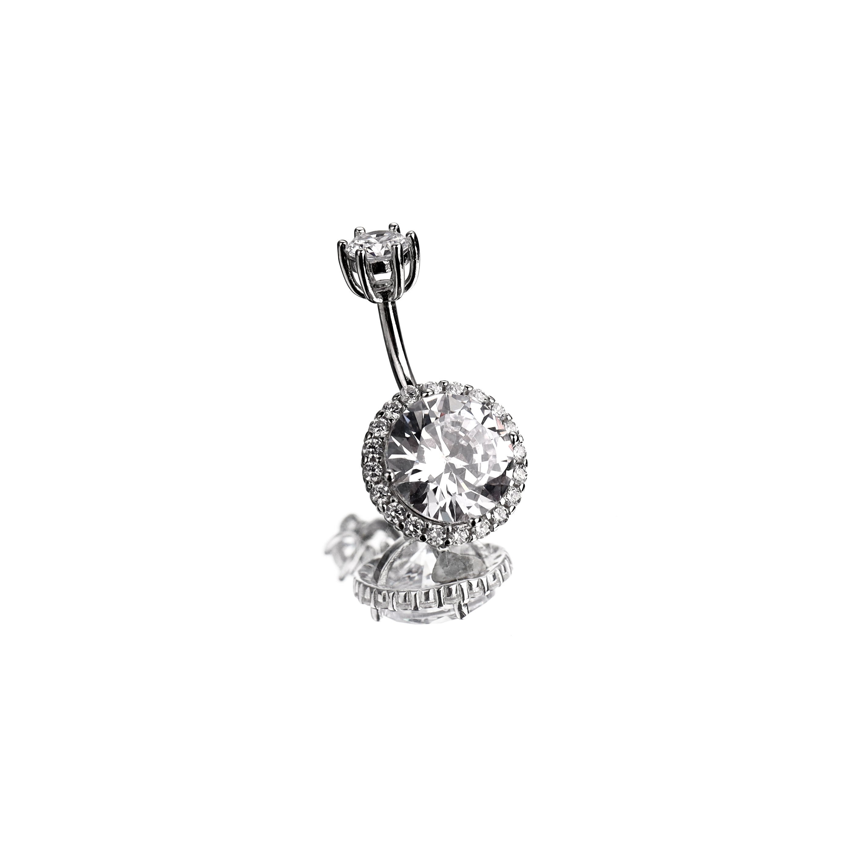 Sterling Silver Crystal Navel Ring - Sterling Silver Crystal Navel Ring - Single-Layer / 6mm by CRUXJEWELRY