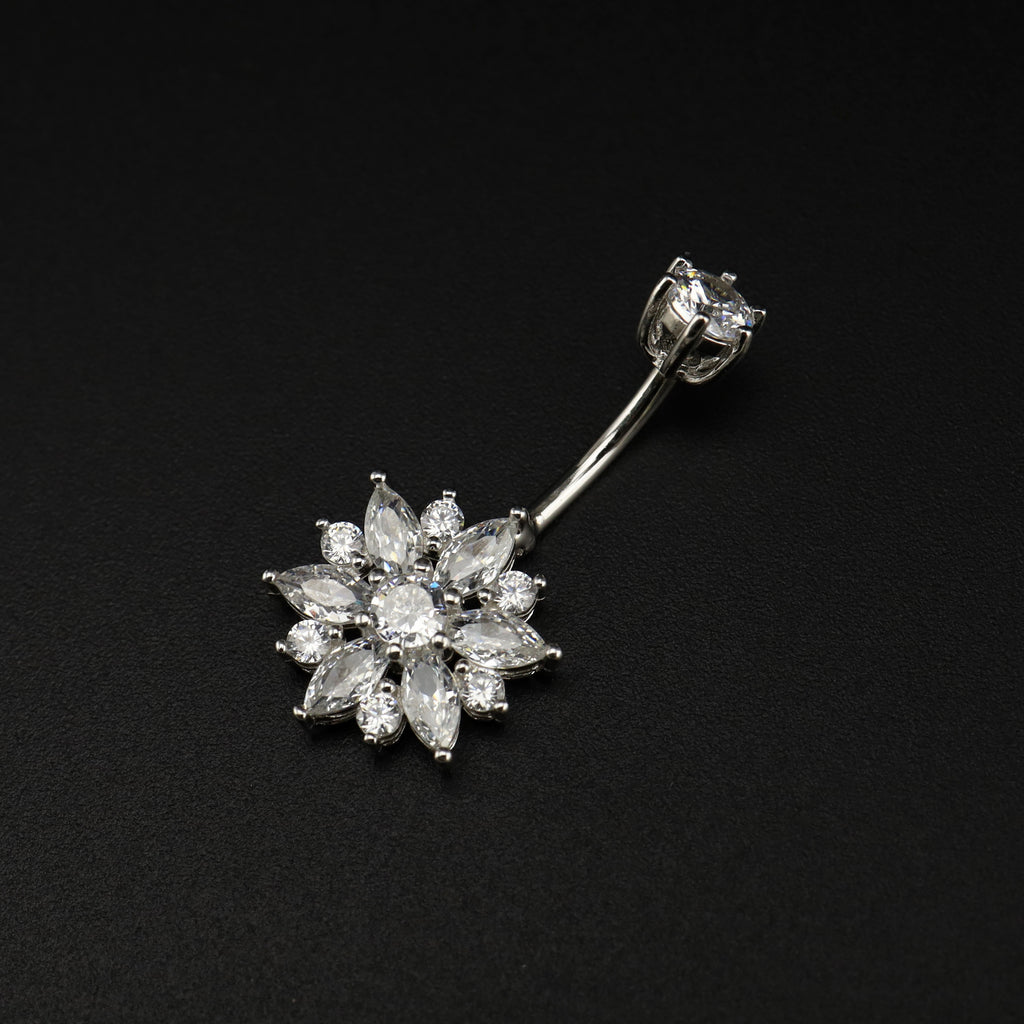 Sterling Silver Openwork Flower Navel Ring - Sterling Silver Openwork Flower Navel Ring - 6mm by CRUXJEWELRY