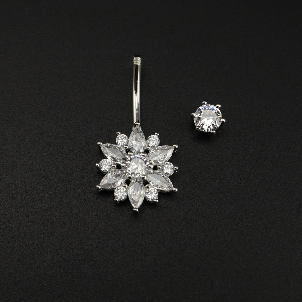 Sterling Silver Openwork Flower Navel Ring - Sterling Silver Openwork Flower Navel Ring - 6mm by CRUXJEWELRY