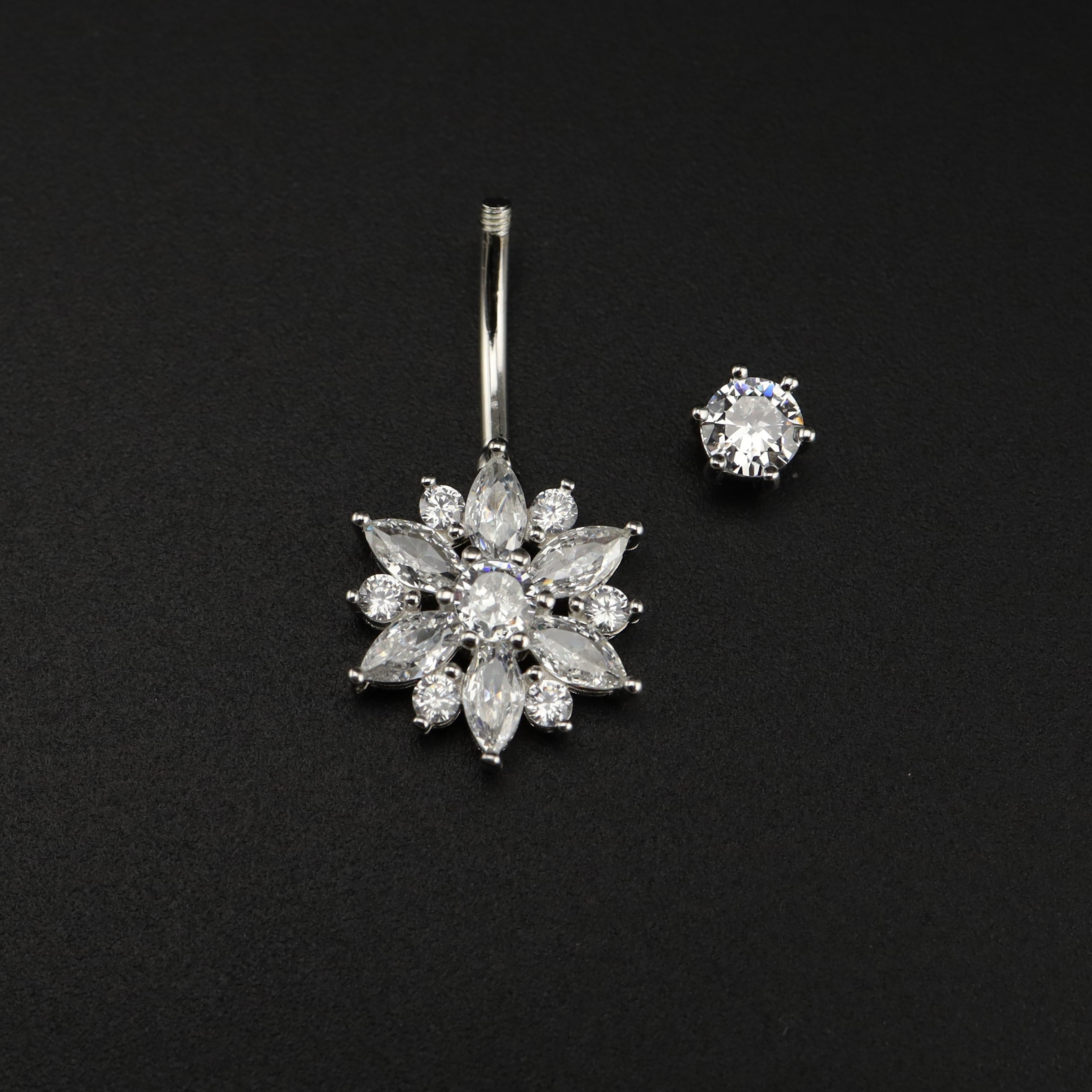 Sterling Silver Openwork Flower Navel Ring - Sterling Silver Openwork Flower Navel Ring - 6mm by CRUXJEWELRY