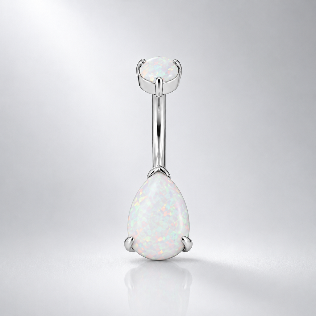 Teardrop Double Opal Titanium Belly Ring