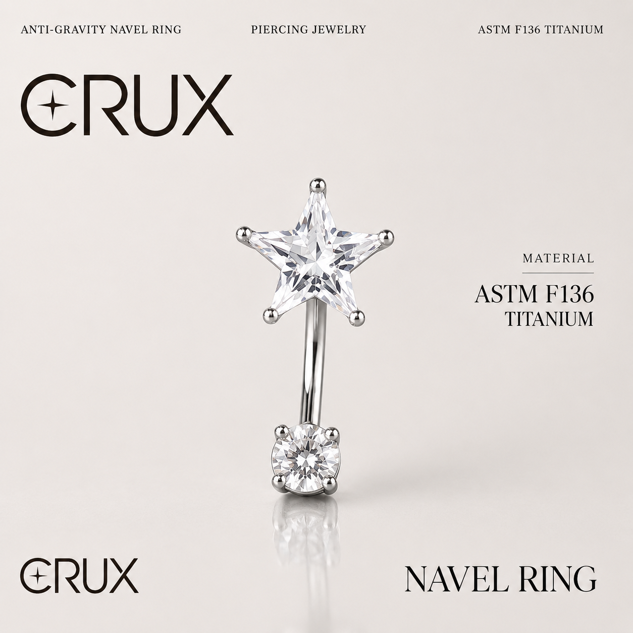 Bauchnabelpiercing mit Pentagramm und Zirkonia aus 925er Sterlingsilber 