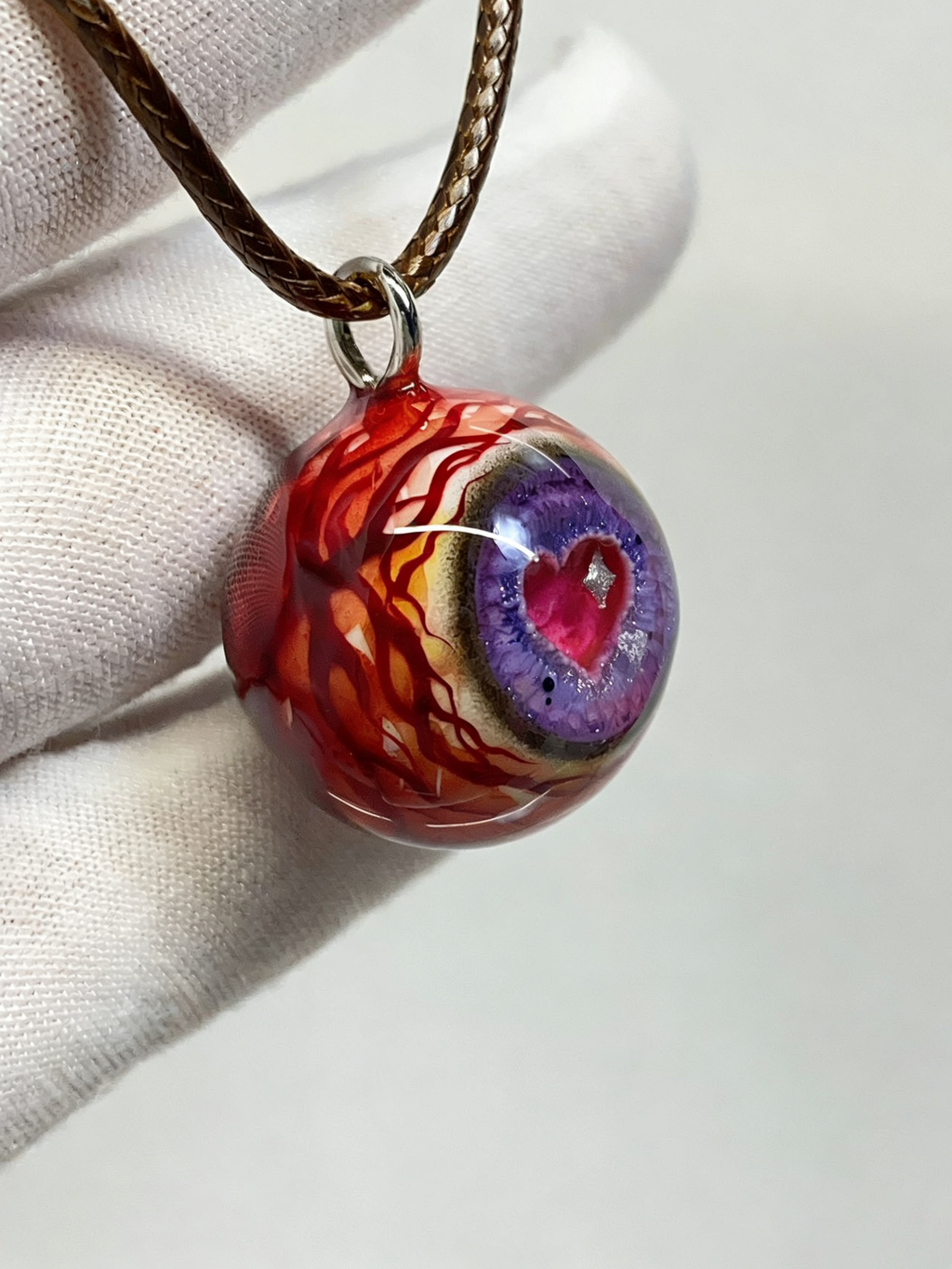 Amethyst Love Heart Eyeball Pendant | Creepy Cute Gothic Handmade Jewelry（1PCS）