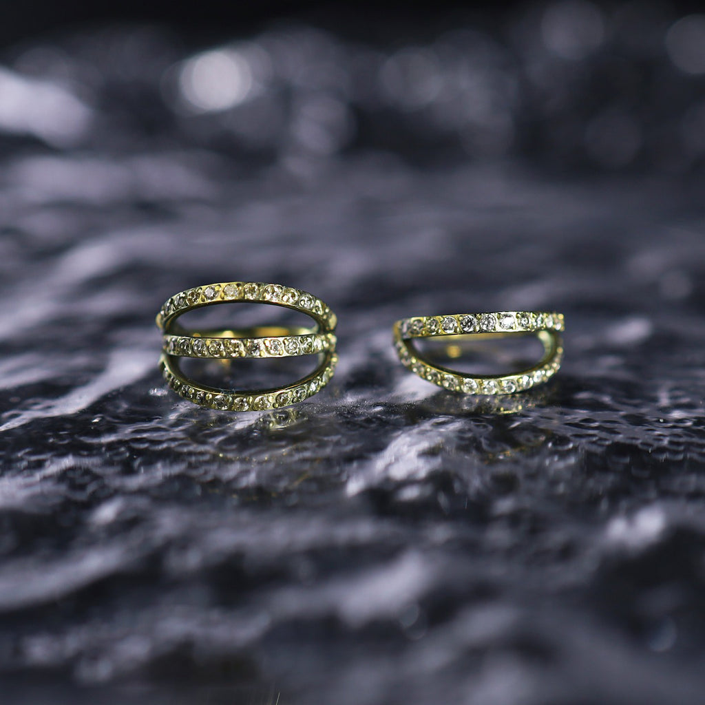 16G Titanium Clicker Ring with Triple/Double CZ - 16G Titanium Clicker Ring with Triple/Double CZ - Light Yellow / Double-Layer / 8mm by CRUXJEWELRY