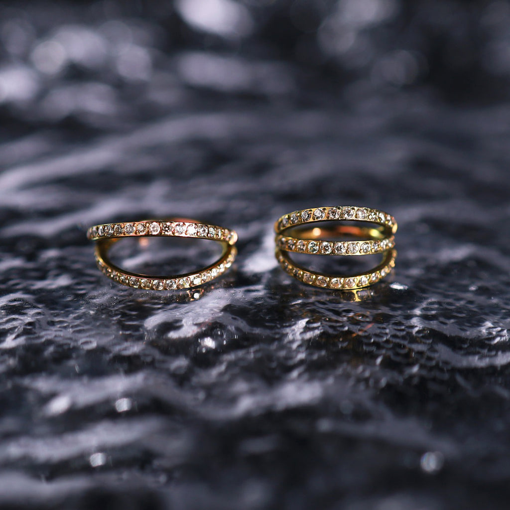 16G Titanium Clicker Ring with Triple/Double CZ - 16G Titanium Clicker Ring with Triple/Double CZ - Gold / Double-Layer / 8mm by CRUXJEWELRY