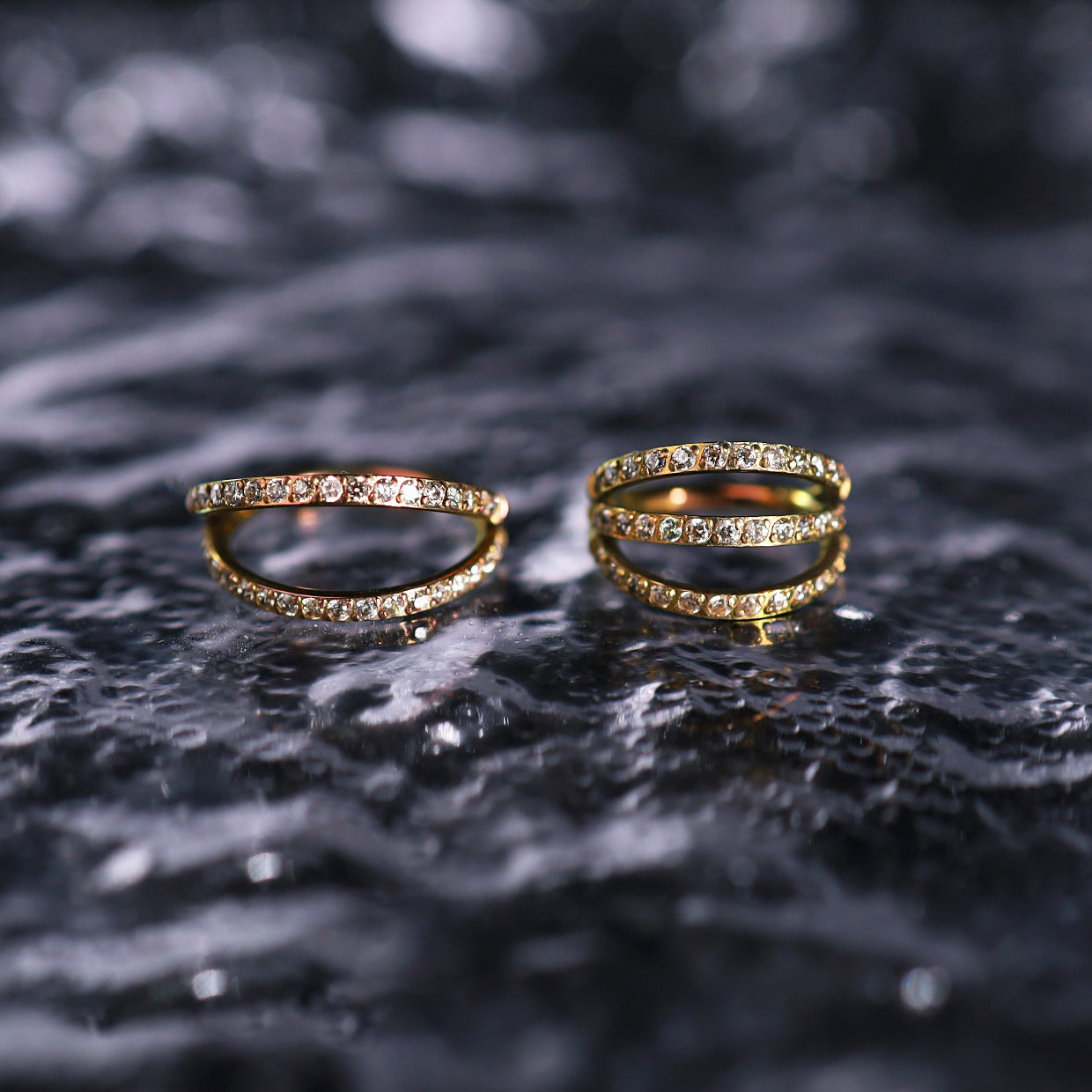 16G Titanium Clicker Ring with Triple/Double CZ - 16G Titanium Clicker Ring with Triple/Double CZ - Gold / Double-Layer / 8mm by CRUXJEWELRY