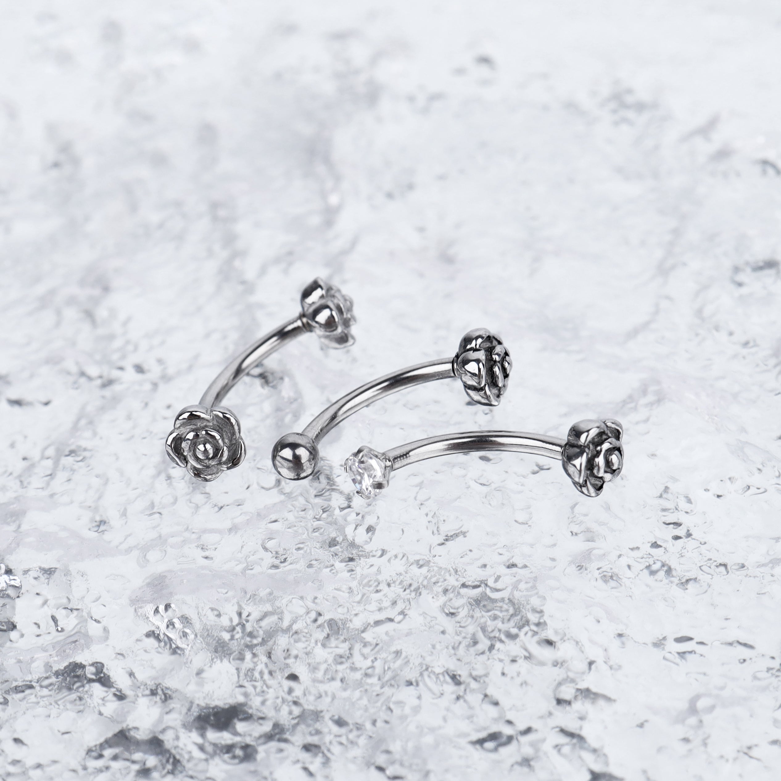 Rose Series Internally Threaded Stainless Steel Eyebrow Studs - Rose Series Internally Threaded Stainless Steel Eyebrow Studs - Rose-Ball by CRUXJEWELRY