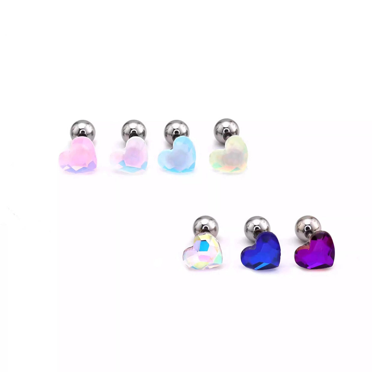 Rainbow Heart Crystal Stainless Steel Ear Studs - Rainbow Heart Crystal Stainless Steel Ear Studs - White / 0.8mm/20G by CRUXJEWELRY