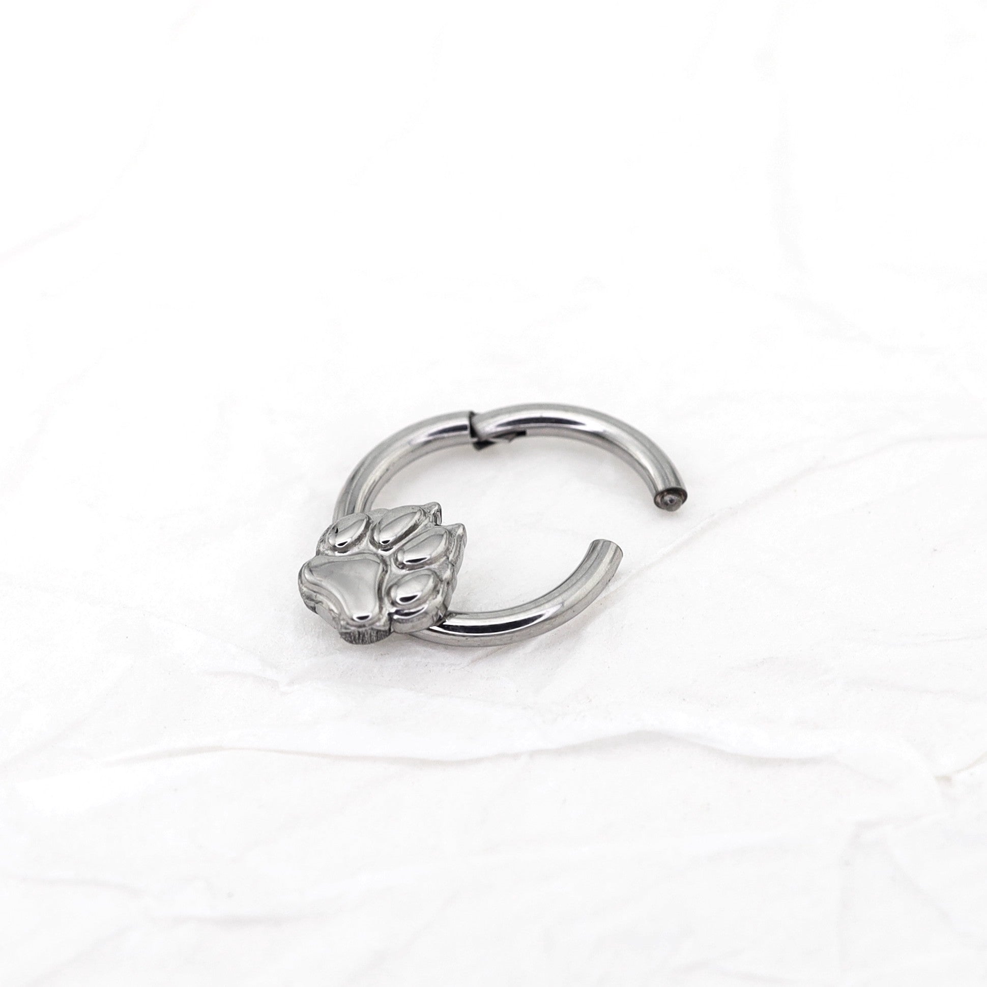 Cute Cat Paw Titanium Segment Hoop - Cute Cat Paw Titanium Segment Hoop - Sliver by CRUXJEWELRY