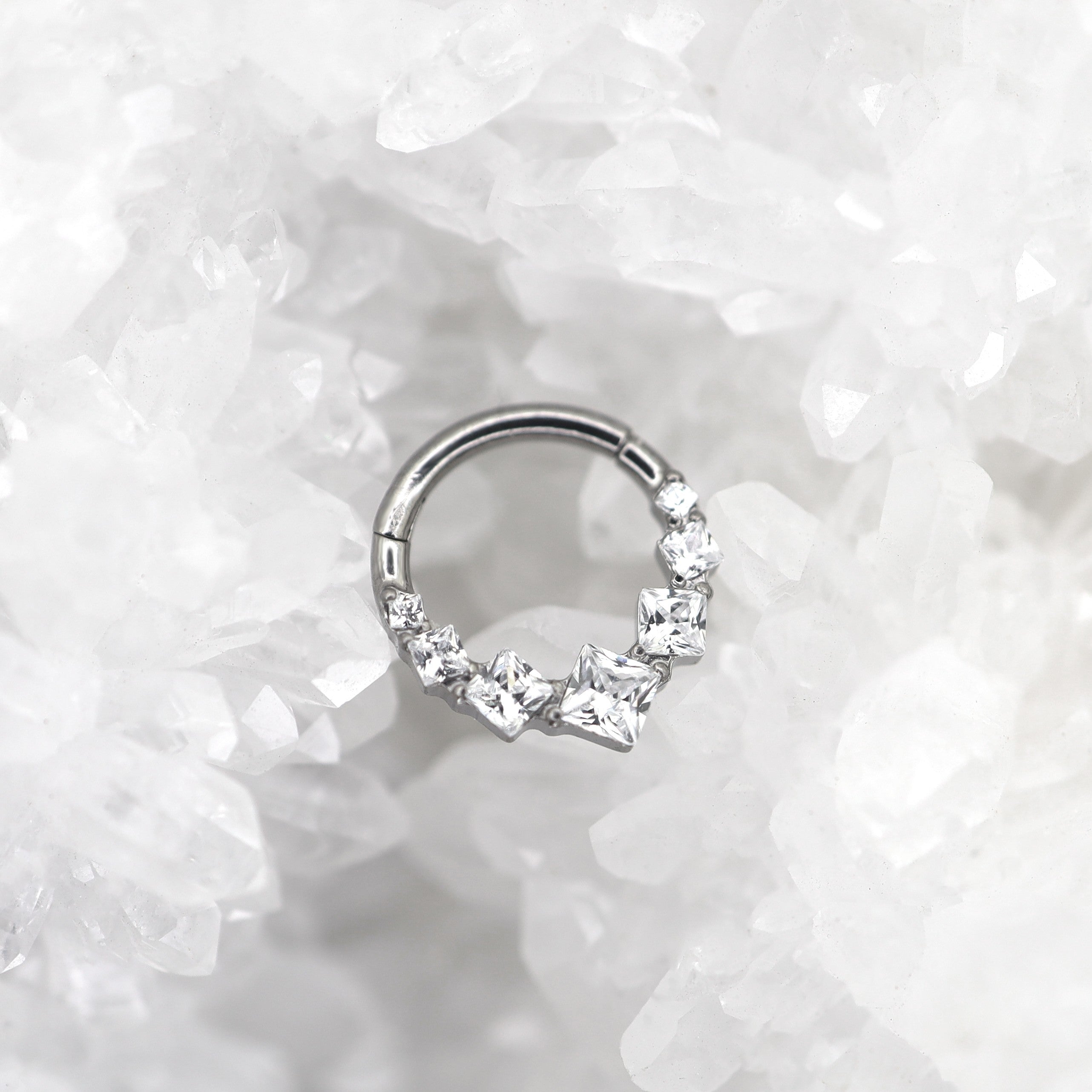 Square-Shaped Rainbow CZ Titanium Segment Hoop - Square-Shaped Rainbow CZ Titanium Segment Hoop - White by CRUXJEWELRY
