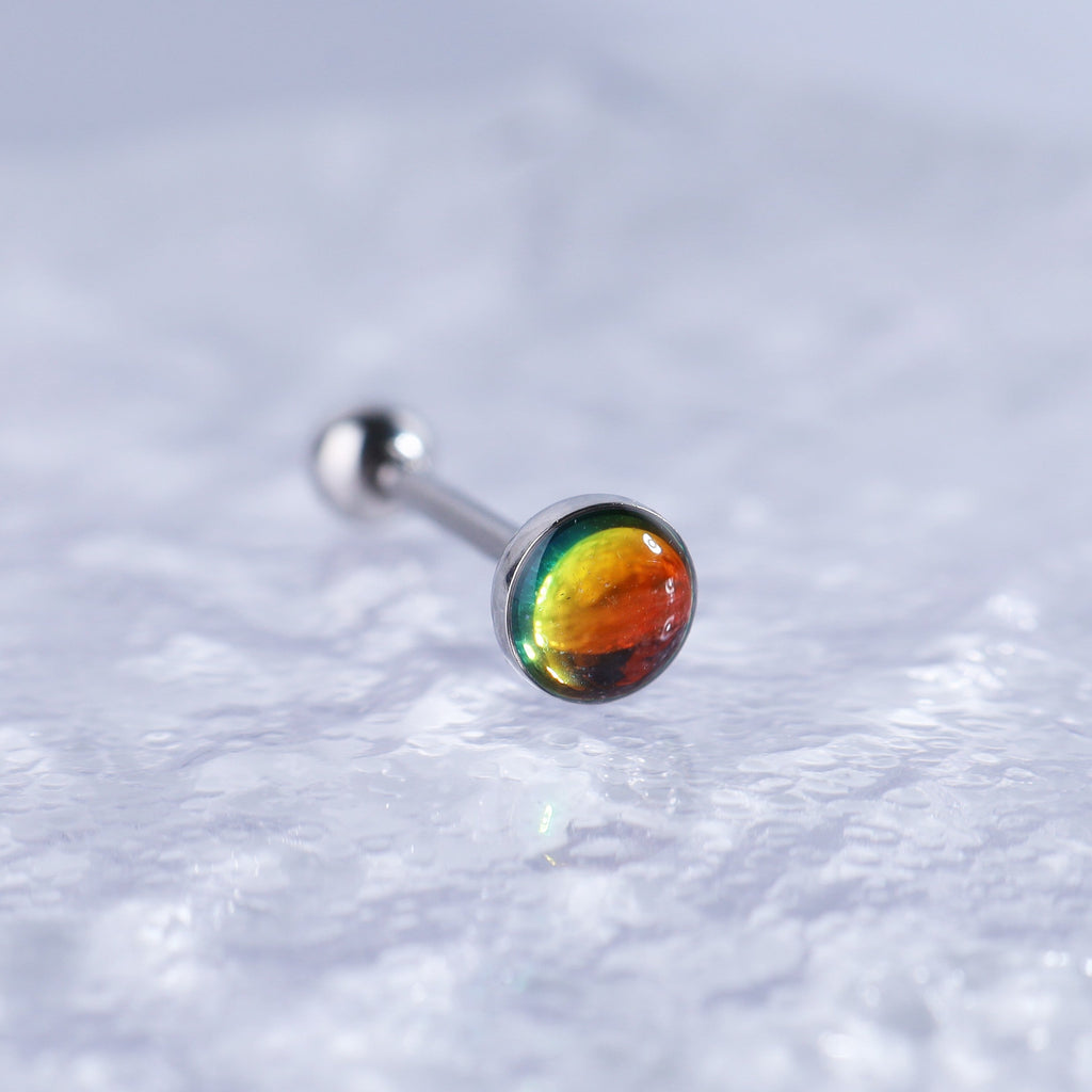 Vibrant Dreamy Oil Resin Stainless Steel Tongue Stud - Vibrant Dreamy Oil Resin Stainless Steel Tongue Stud - Brown / 10 mm by CRUXJEWELRY