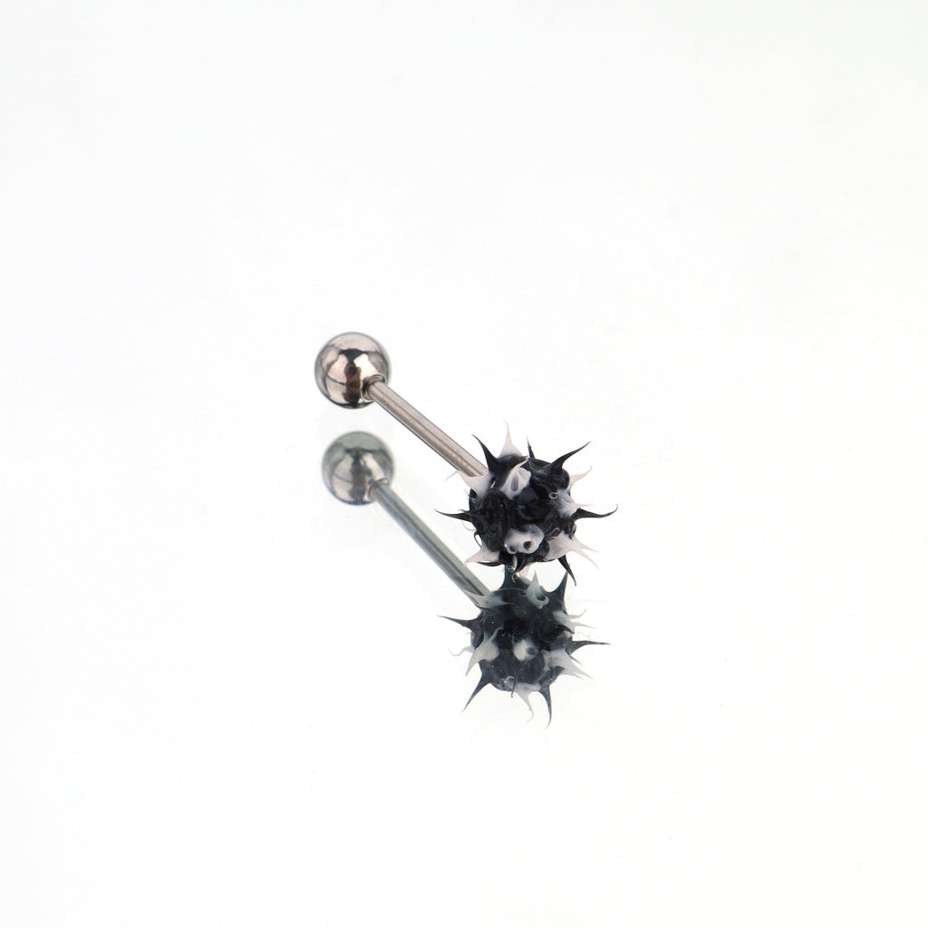Spiked ball Silicone tongue stud - Spiked ball Silicone tongue stud - Black-White / 10 mm by CRUXJEWELRY