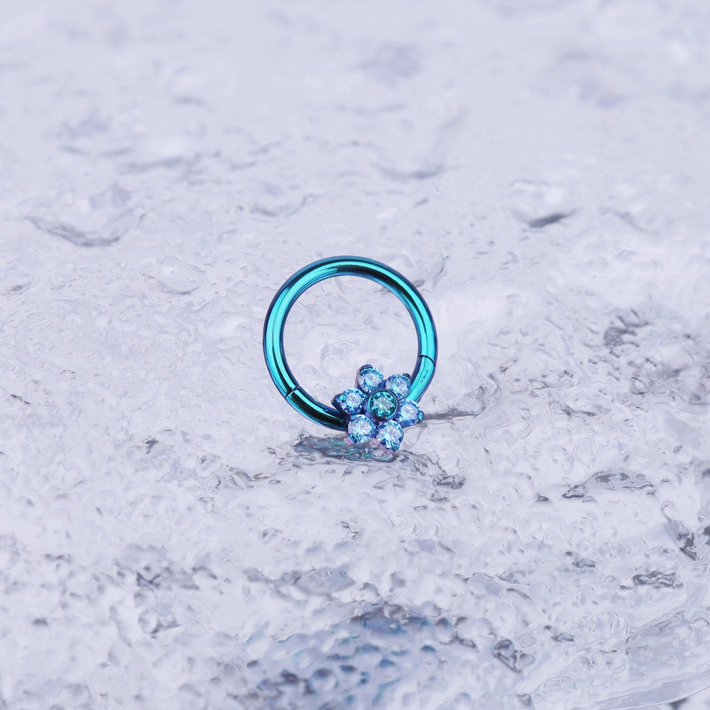 Iridescent Six-Flower Septum Clicker - Iridescent Six-Flower Septum Clicker - Blue by CRUXJEWELRY