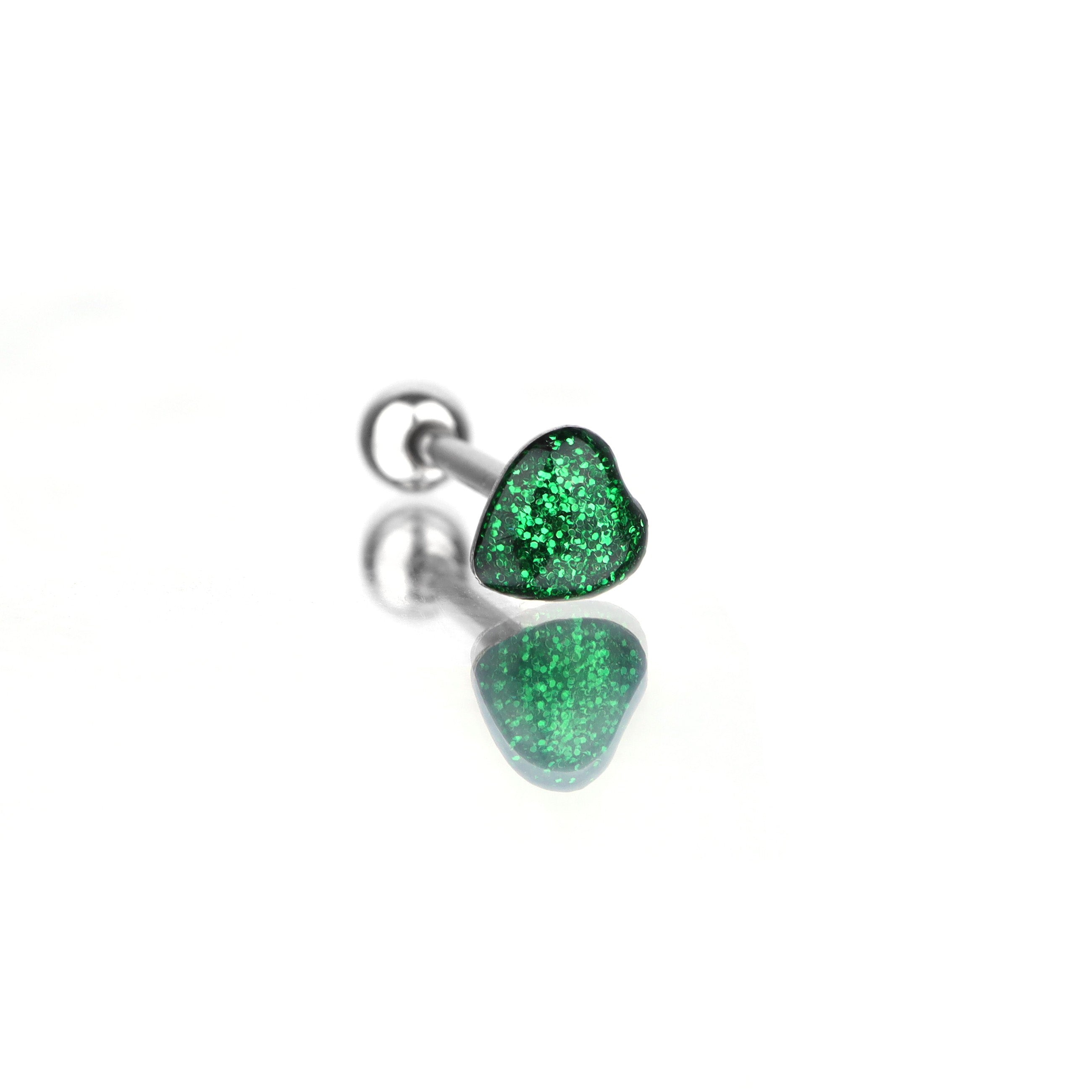 Colorful Glitter Resin Heart Oil Slick tongue stud - Colorful Glitter Resin Heart Oil Slick tongue stud - Green by CRUXJEWELRY