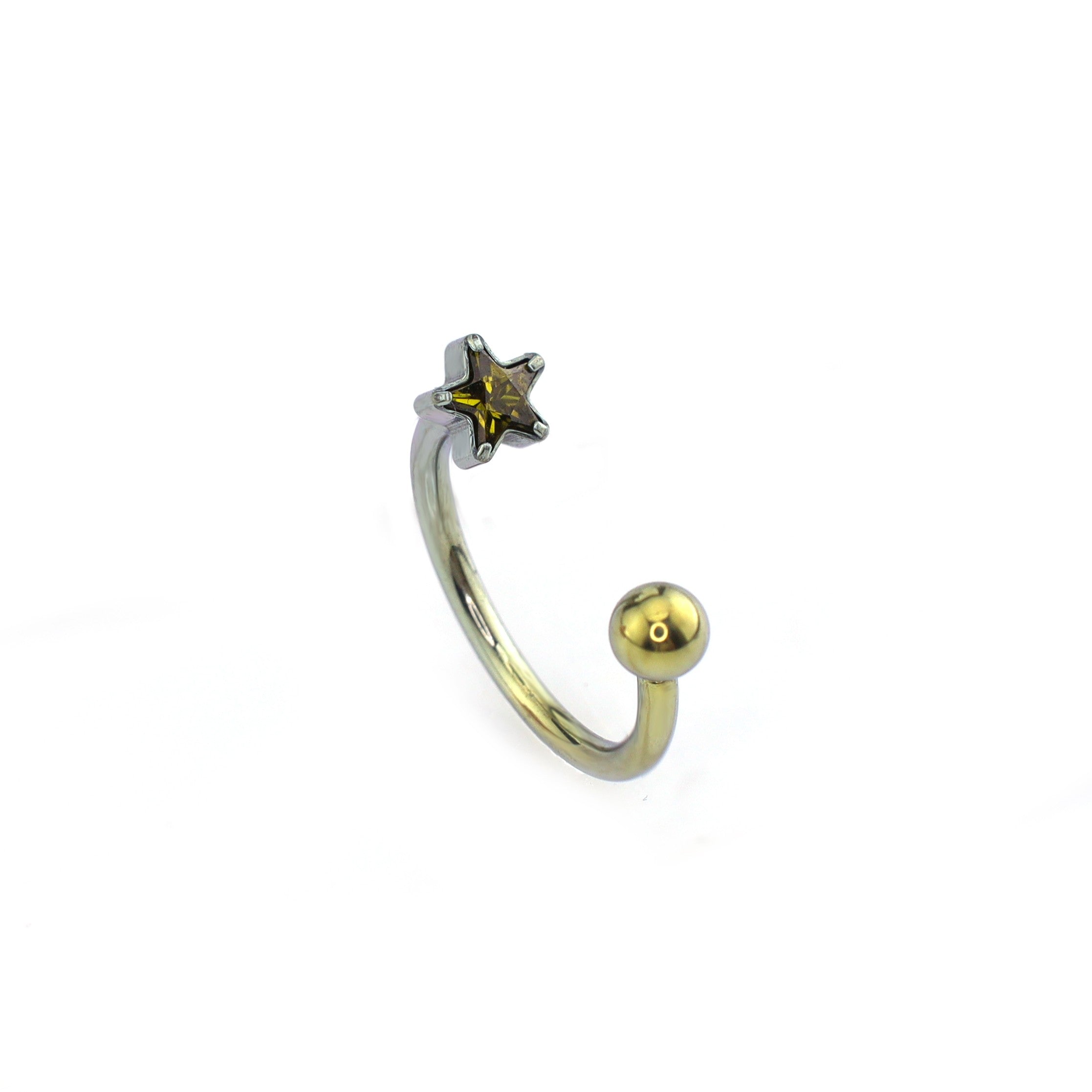 Pentagram CZ Titanium Horseshoe Ring - Pentagram CZ Titanium Horseshoe Ring - Yellow / 8mm by CRUXJEWELRY