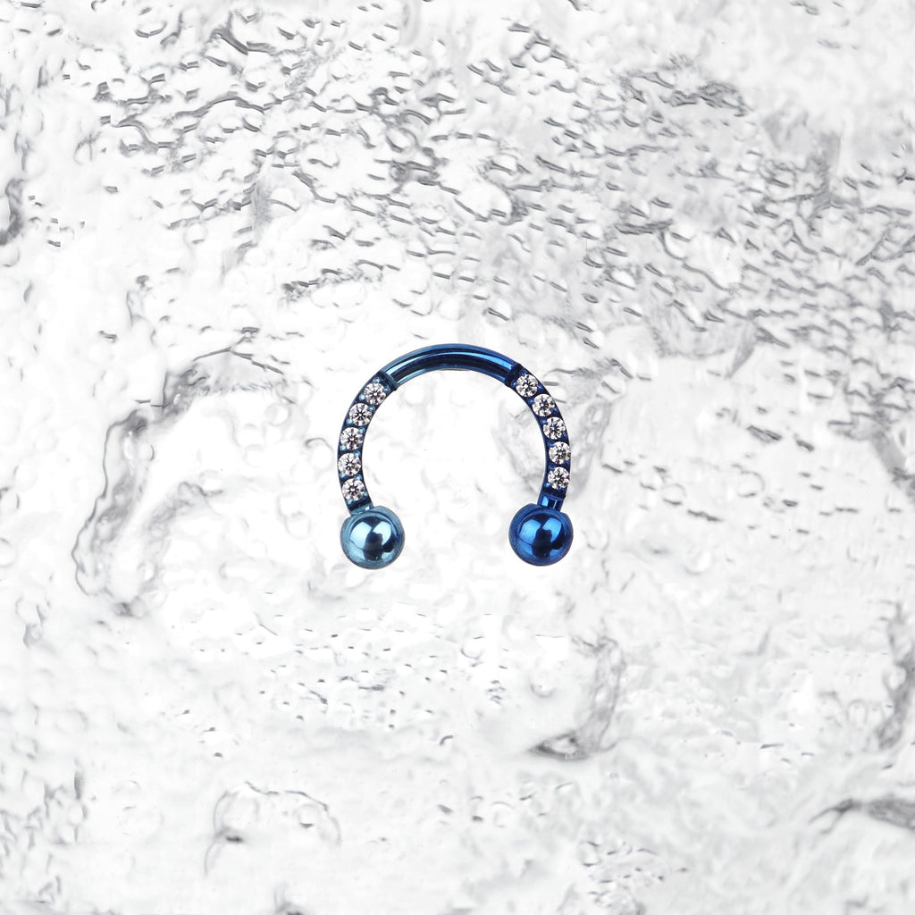 16G CZ Titanium Horseshoe Ring - 16G CZ Titanium Horseshoe Ring - Blue-White Gradient / 8 mm by CRUXJEWELRY