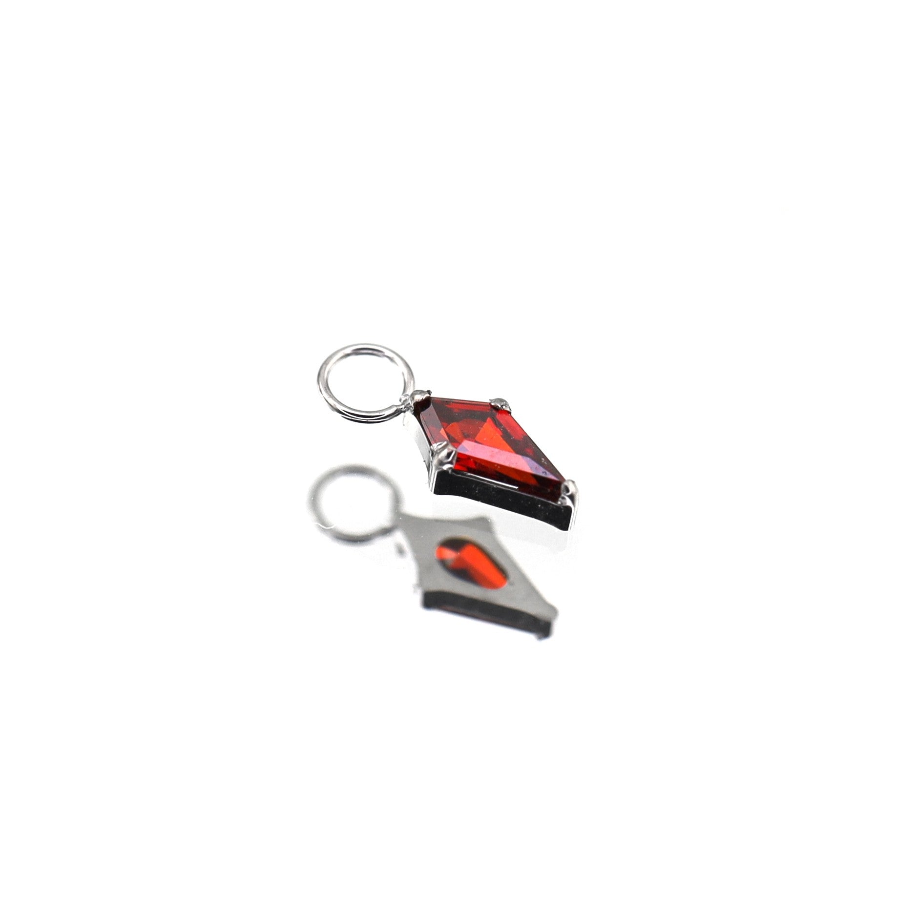 Red Rhombic CZ Pendant Titanium Segment Hoop - Red Rhombic CZ Pendant Titanium Segment Hoop - 6mm by CRUXJEWELRY