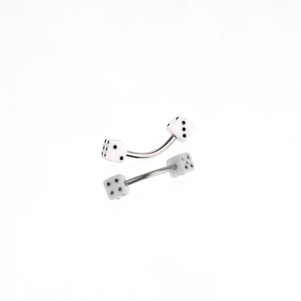 Acrylic Colorful Dice Externally Threaded Brow Studs - Acrylic Colorful Dice Externally Threaded Brow Studs - White / 6mm by CRUXJEWELRY