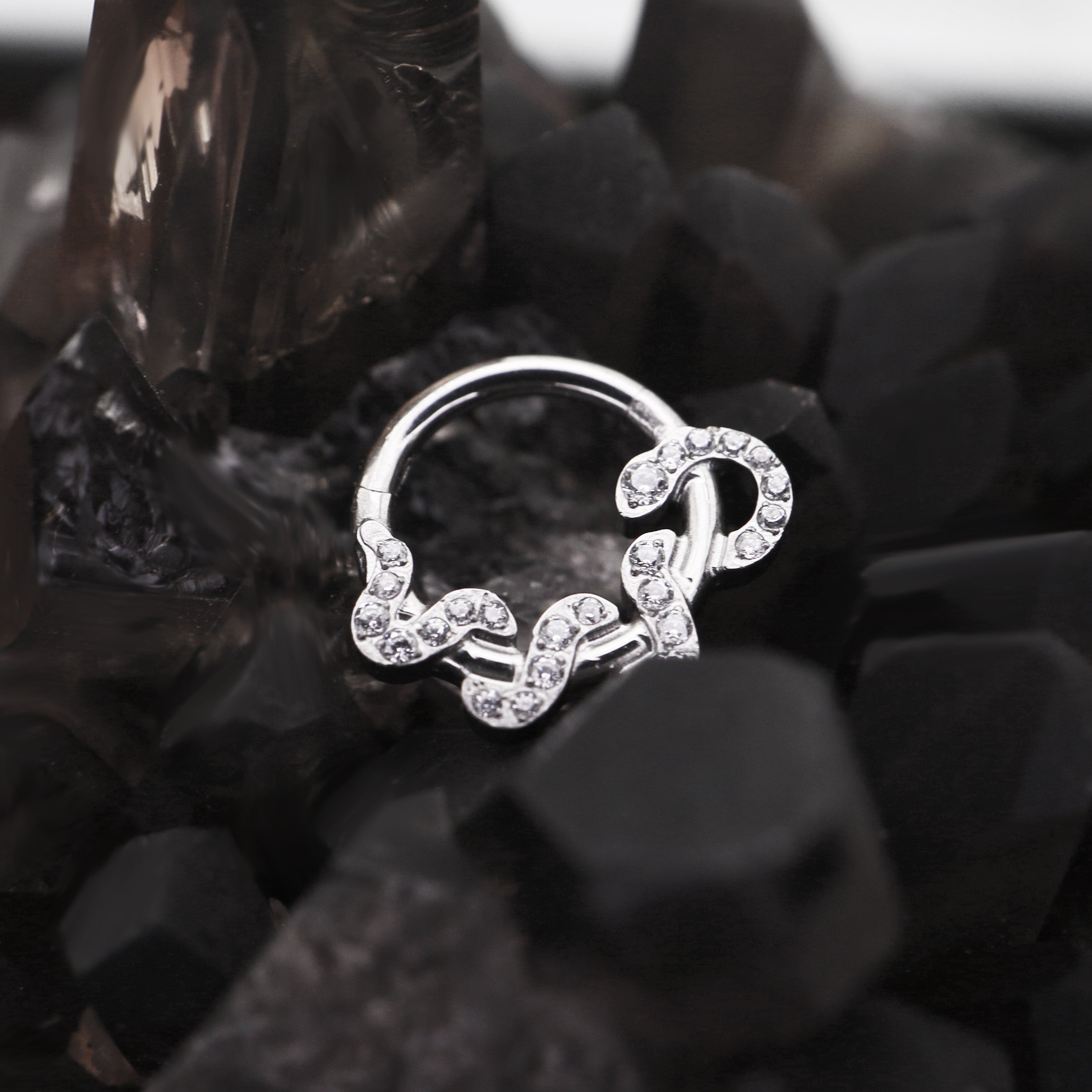 Twisting Serpent CZ Titanium Segment Hoop - Twisting Serpent CZ Titanium Segment Hoop - Green by CRUXJEWELRY