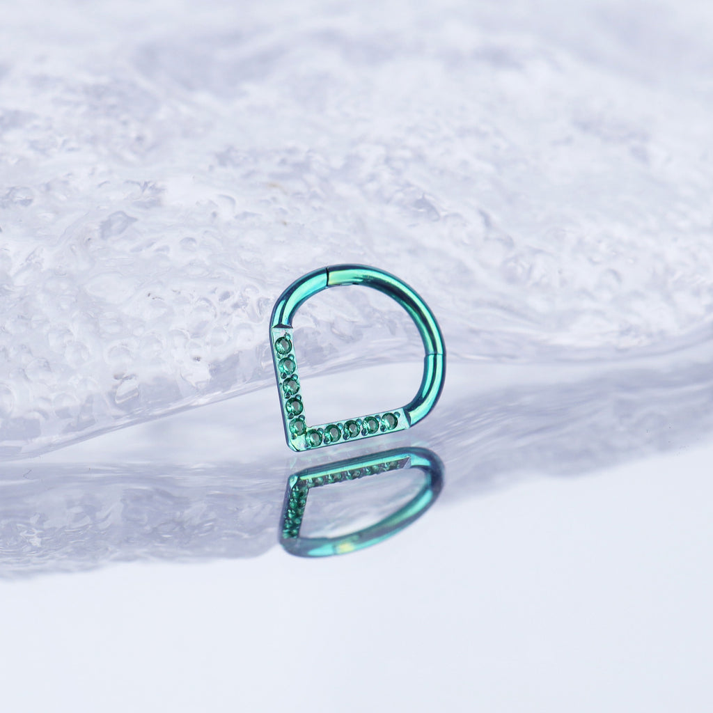 Teardrop CZ Titanium Segment Hoop - Teardrop CZ Titanium Segment Hoop - Green / 8 mm by CRUXJEWELRY