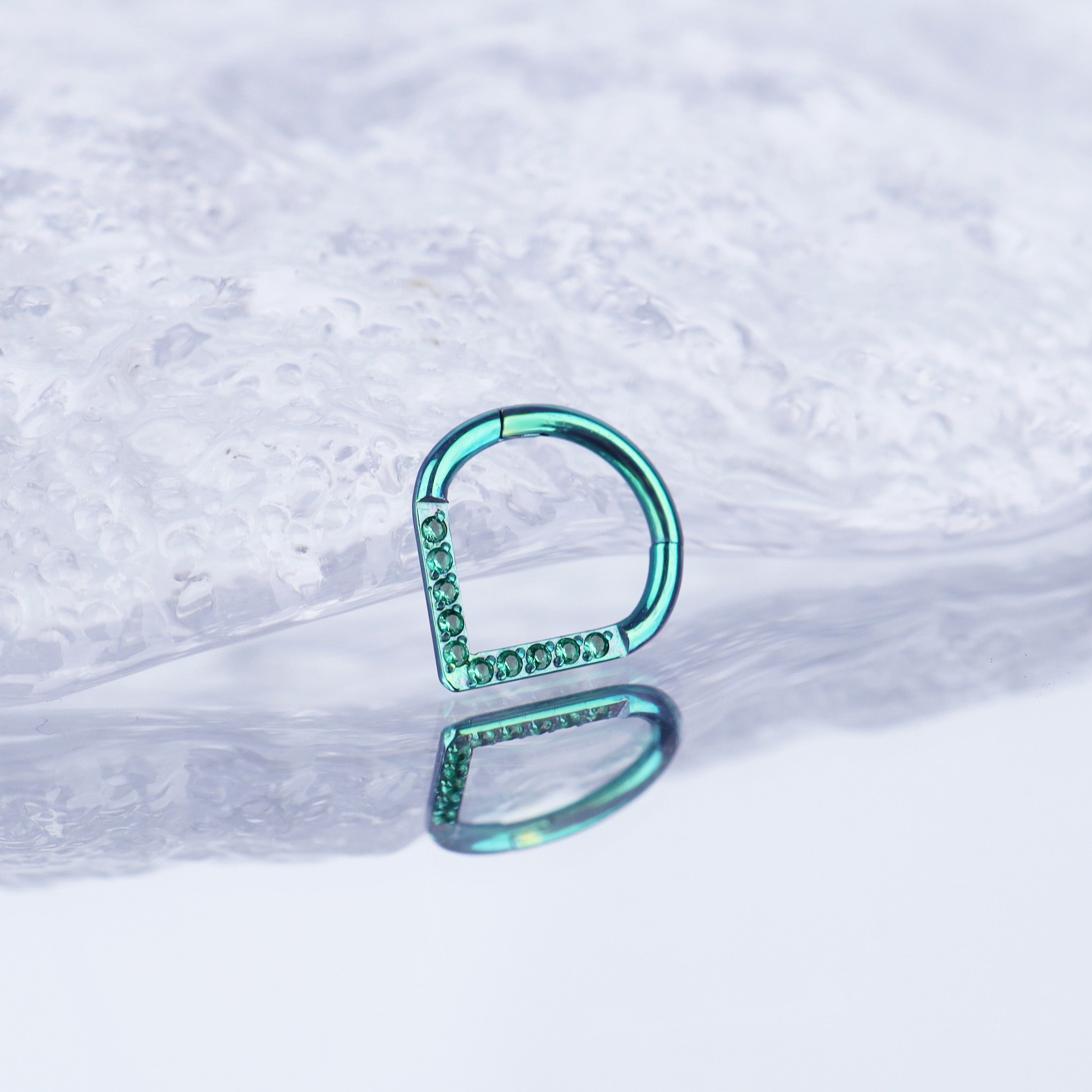 Teardrop CZ Titanium Segment Hoop - Teardrop CZ Titanium Segment Hoop - Green / 8 mm by CRUXJEWELRY