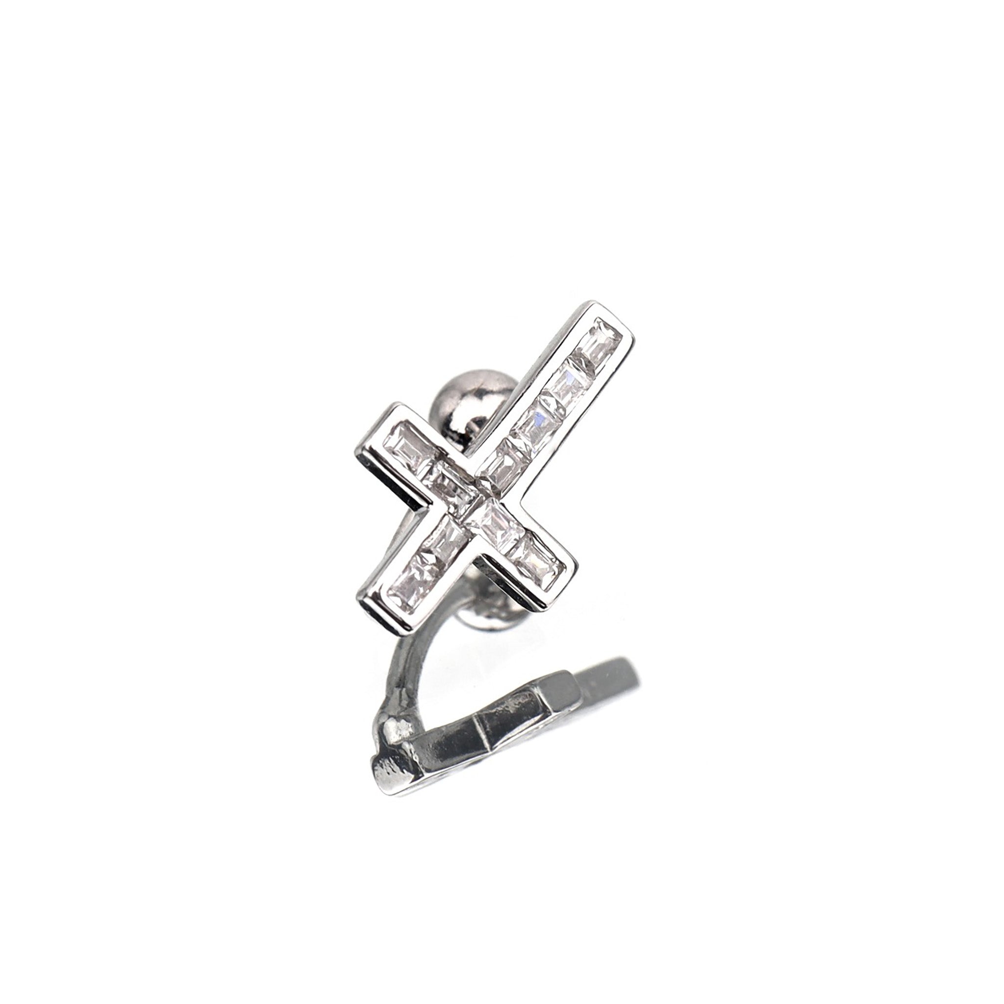 Curved Cross CZ Sterling Silver Navel Ring - Curved Cross CZ Sterling Silver Navel Ring - 6mm by CRUXJEWELRY