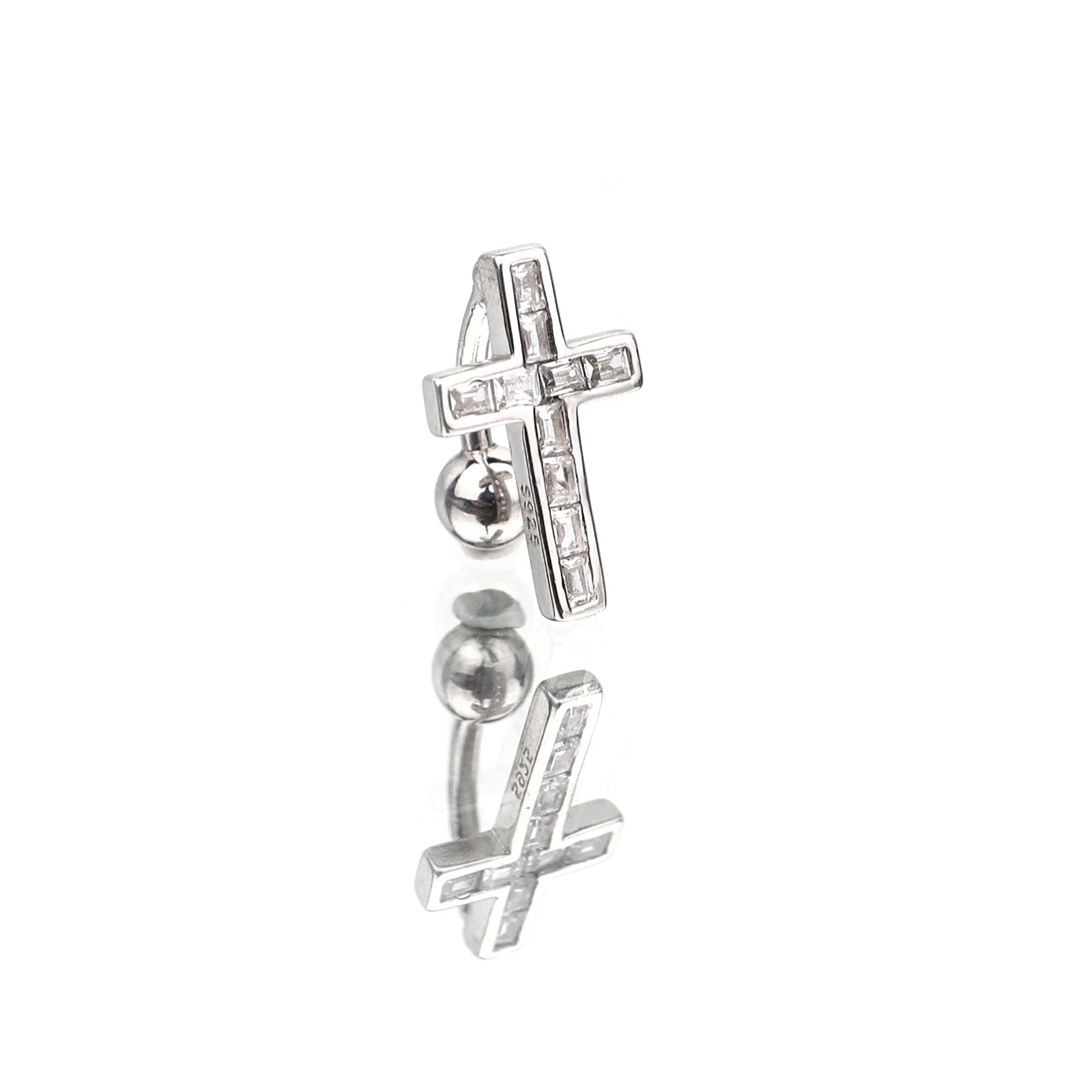 Curved Cross CZ Sterling Silver Navel Ring - Curved Cross CZ Sterling Silver Navel Ring - 6mm by CRUXJEWELRY