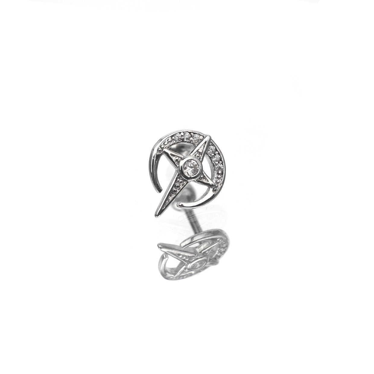 Crossed Circle Star CZ Stainless Steel Ear Studs - Crossed Circle Star CZ Stainless Steel Ear Studs - Single by CRUXJEWELRY