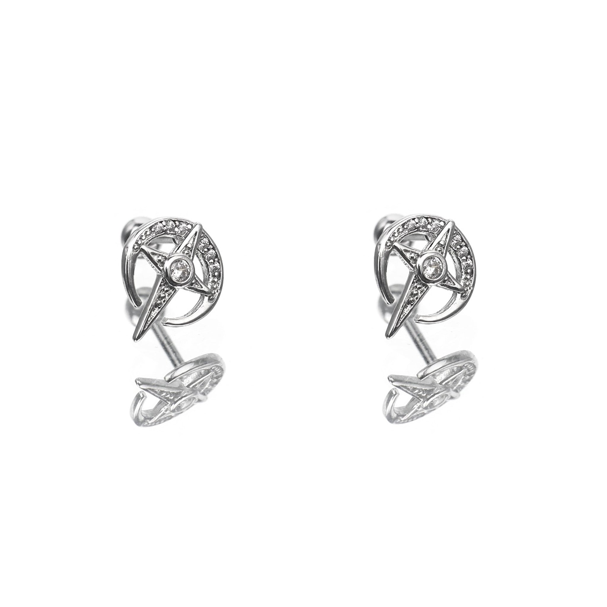 Crossed Circle Star CZ Stainless Steel Ear Studs - Crossed Circle Star CZ Stainless Steel Ear Studs - Set by CRUXJEWELRY