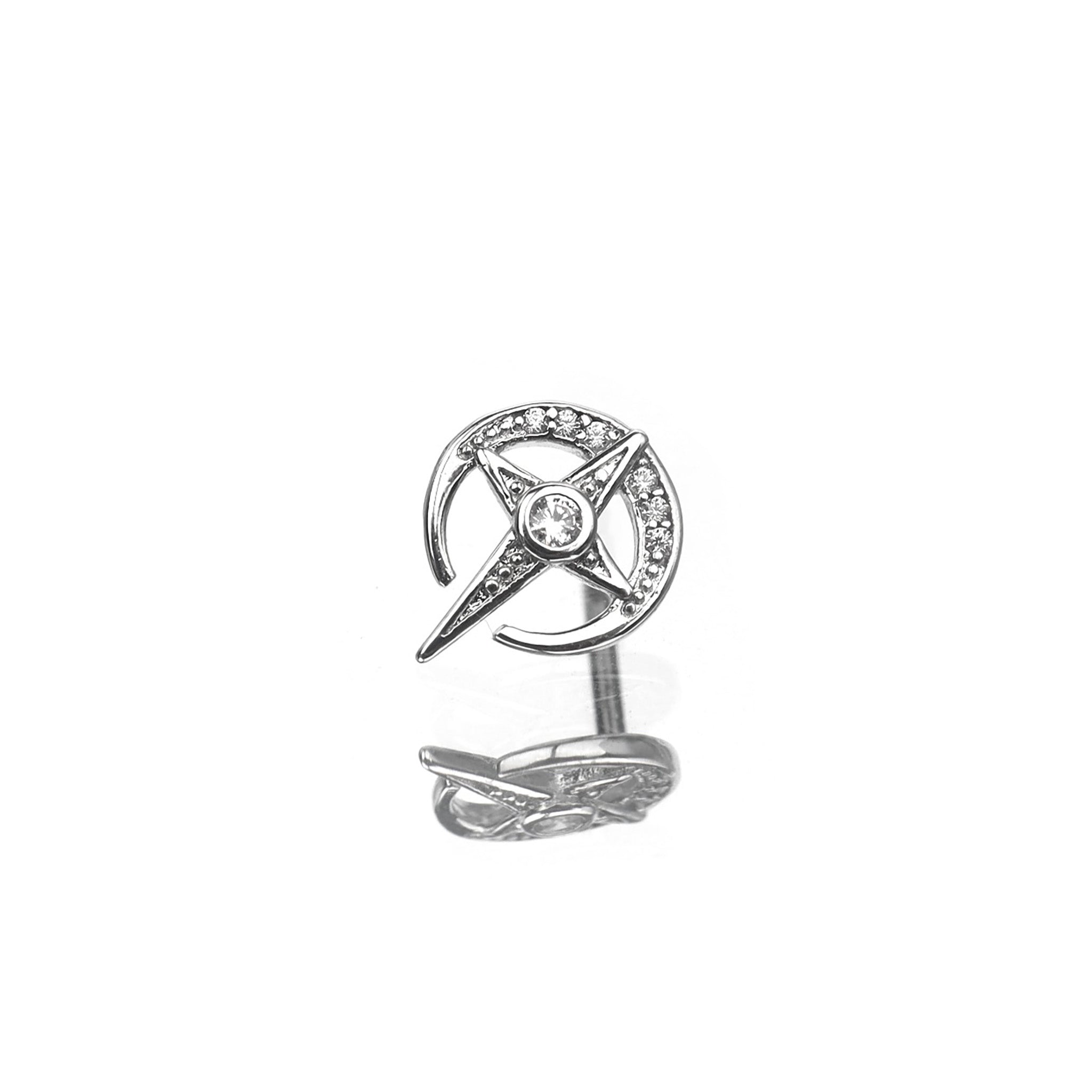Crossed Circle Star CZ Stainless Steel Ear Studs - Crossed Circle Star CZ Stainless Steel Ear Studs - Single by CRUXJEWELRY