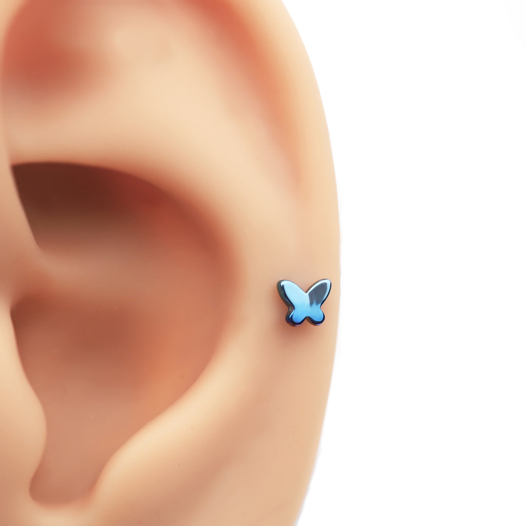 Colorful Gradient Butterfly Titanium - Nose/Ear Stud - Colorful Gradient Butterfly Titanium - Nose/Ear Stud - Sliver / 6 mm by CRUXJEWELRY