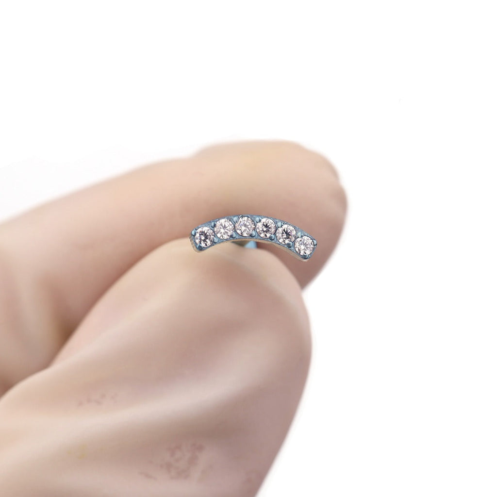 Silver Curved CZ Internally Threaded Titanium Studs - Silver Curved CZ Internally Threaded Titanium Studs - Blue / 6mm by CRUXJEWELRY