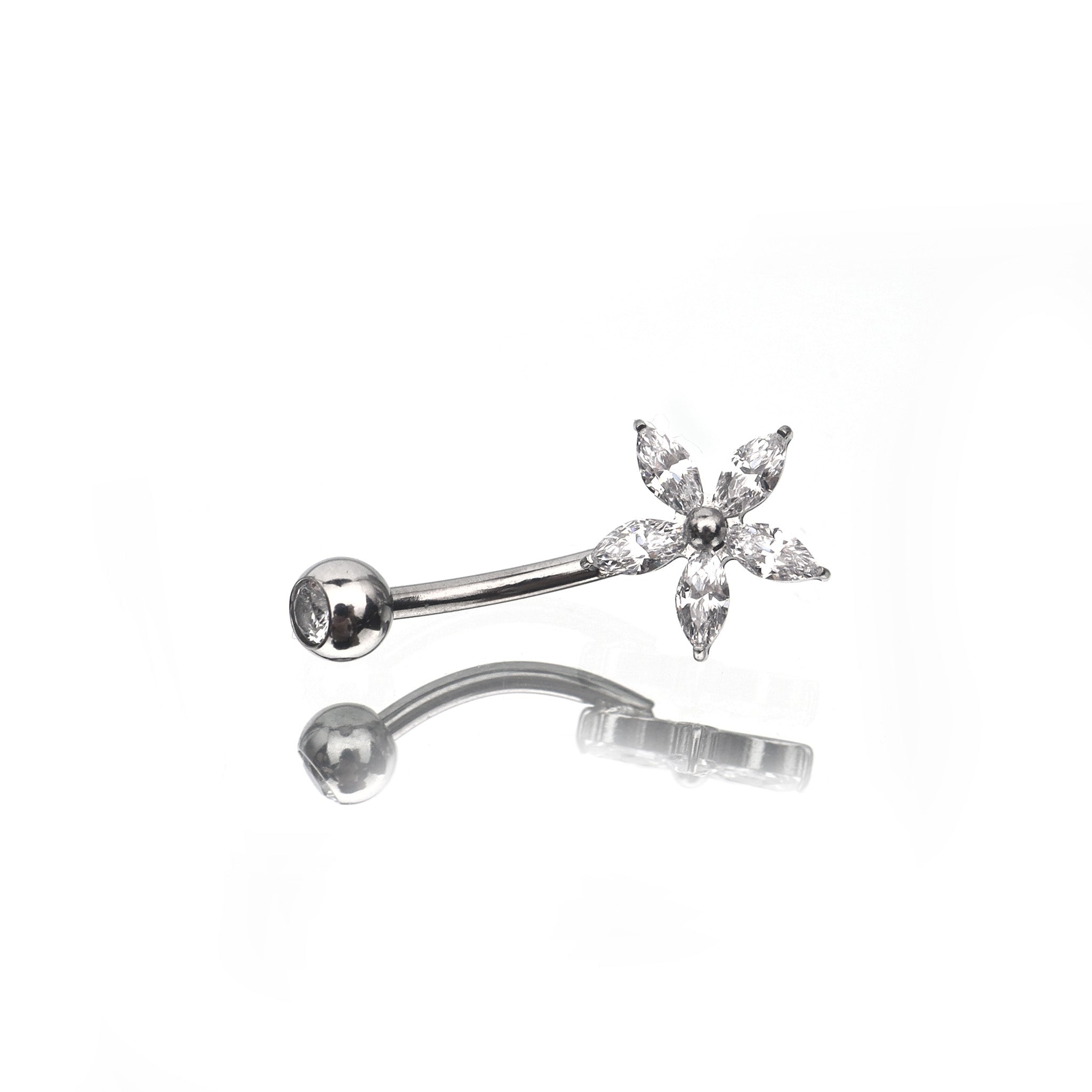 Floral CZ Stainless Steel Navel Ring - Floral CZ Stainless Steel Navel Ring - Default Title by CRUXJEWELRY