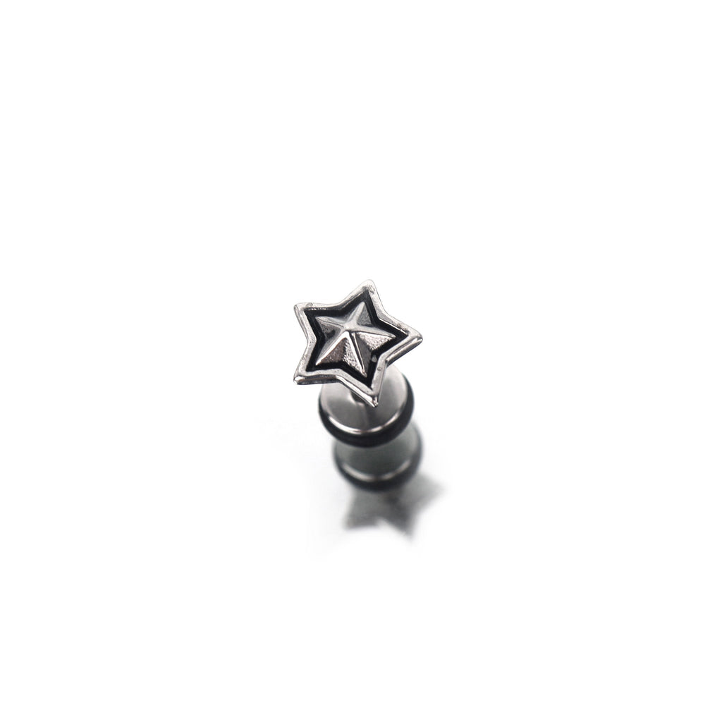 3D Pentagram Externally Threaded Stainless Steel Ear Studs - 3D Pentagram Externally Threaded Stainless Steel Ear Studs - Single by CRUXJEWELRY
