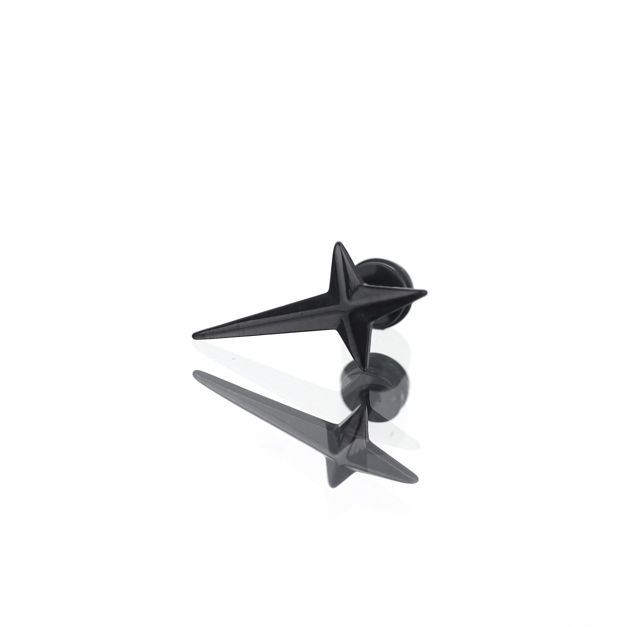 Large Black & White 3D Four-Point Star Externally Threaded Stainless Steel Ear Studs - Large Black & White 3D Four-Point Star Externally Threaded Stainless Steel Ear Studs - Black by CRUXJEWELRY