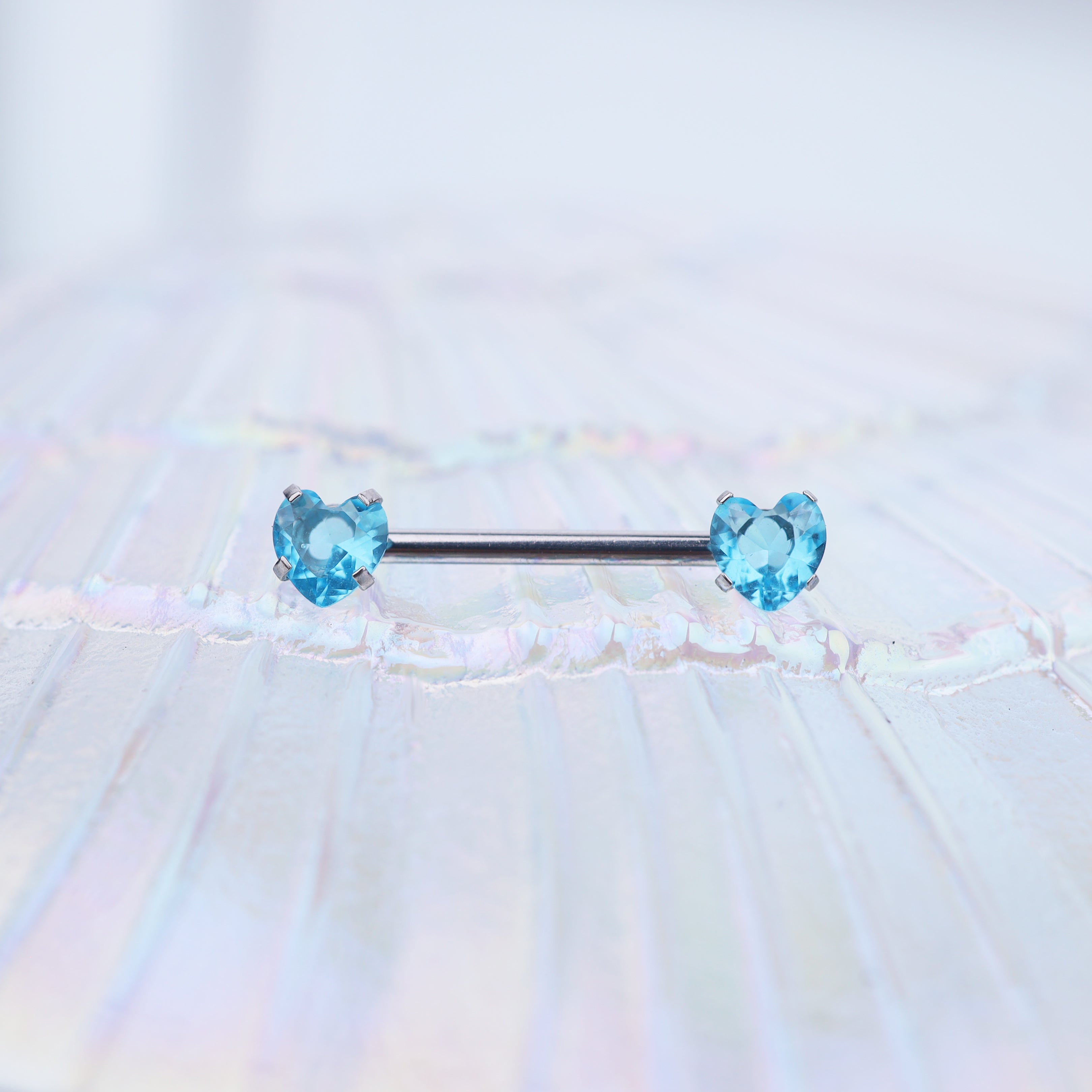 Heart CZ Stainless Steel Nipple Rings - Heart CZ Stainless Steel Nipple Rings - Blue / Heart by CRUXJEWELRY