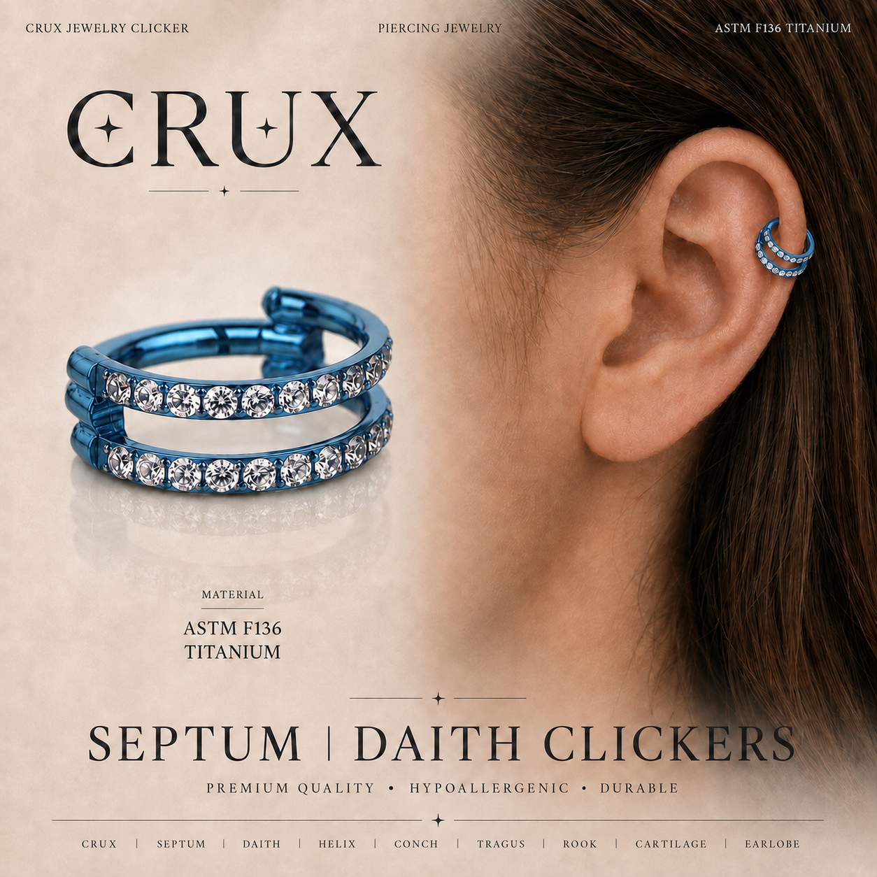 Titanium Double Row CZ Septum Clicker