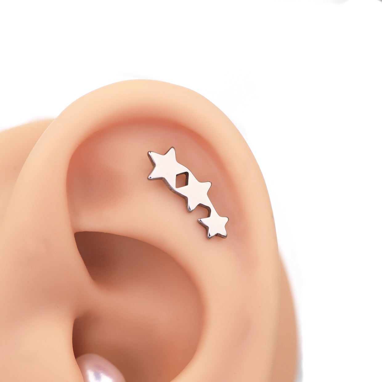 Three-Star Threadless Titanium Nose Stud - Three-Star Threadless Titanium Nose Stud - Blue / 6mm by CRUXJEWELRY