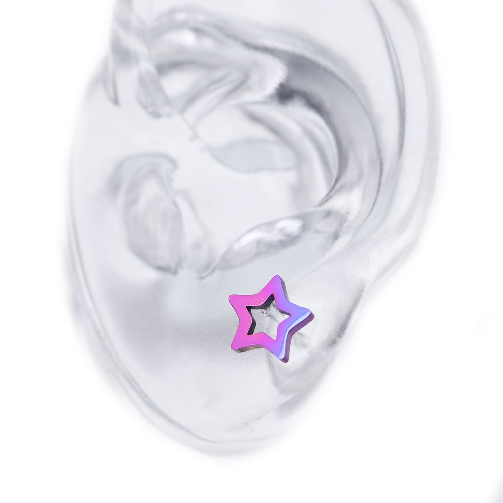 Y2K Chunky Dopamine Thick Cut Pentagram Colorful Star Studs - Pink-Yellow Gradient