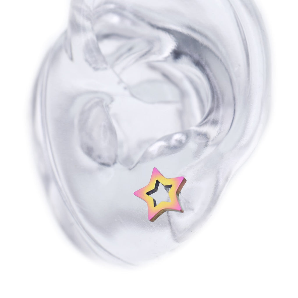 Y2K Chunky Dopamine Thick Cut Pentagram Colorful Star Studs - Pink-Yellow Gradient