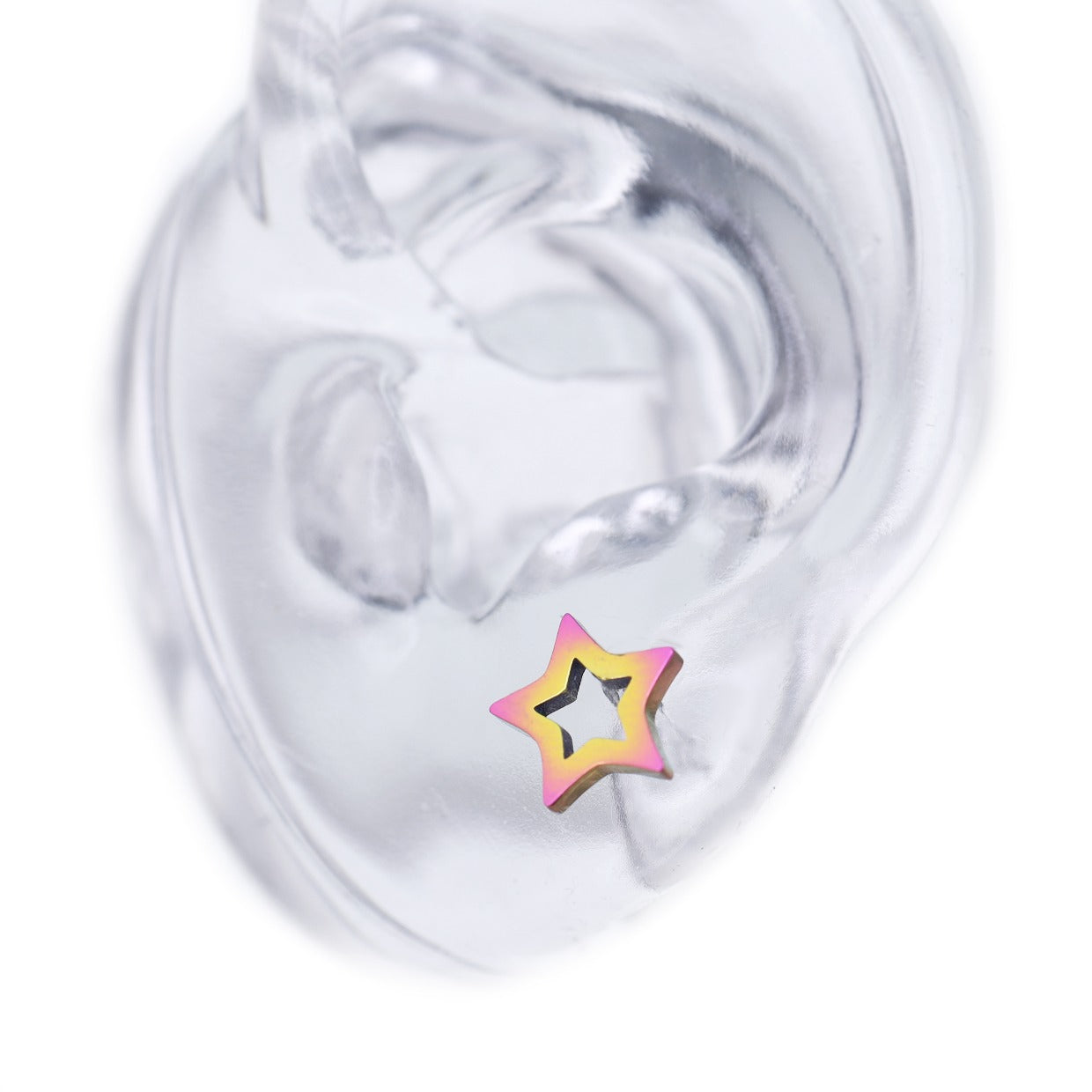 Y2K Chunky Dopamine Thick Cut Pentagram Colorful Star Studs - Pink-Yellow Gradient