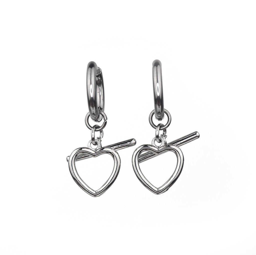 Minimalist Heart Pendant Stainless Steel Earrings - Minimalist Heart Pendant Stainless Steel Earrings - Set by CRUXJEWELRY