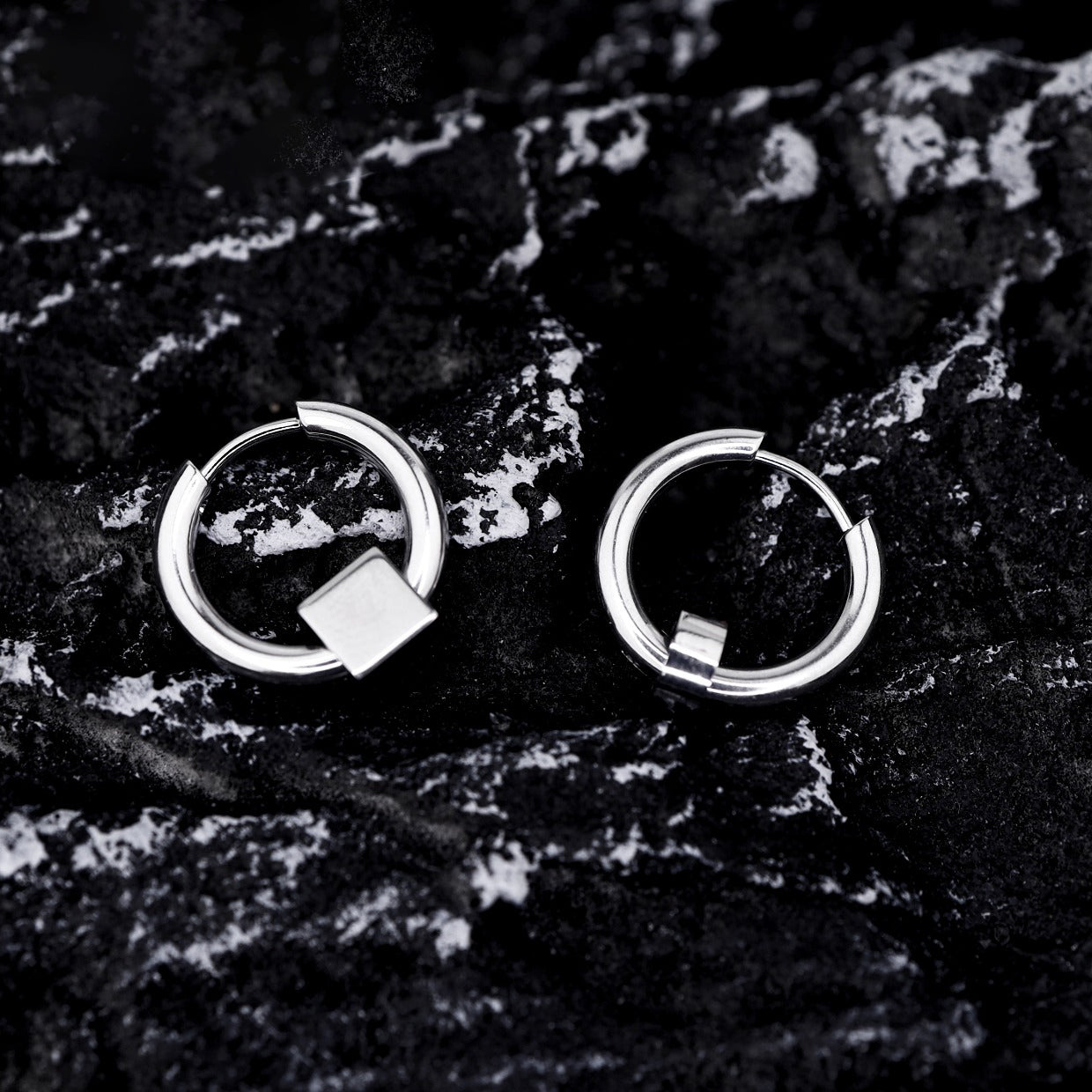 Inset Pendant Stainless Steel Earrings - Inset Pendant Stainless Steel Earrings - Square by CRUXJEWELRY