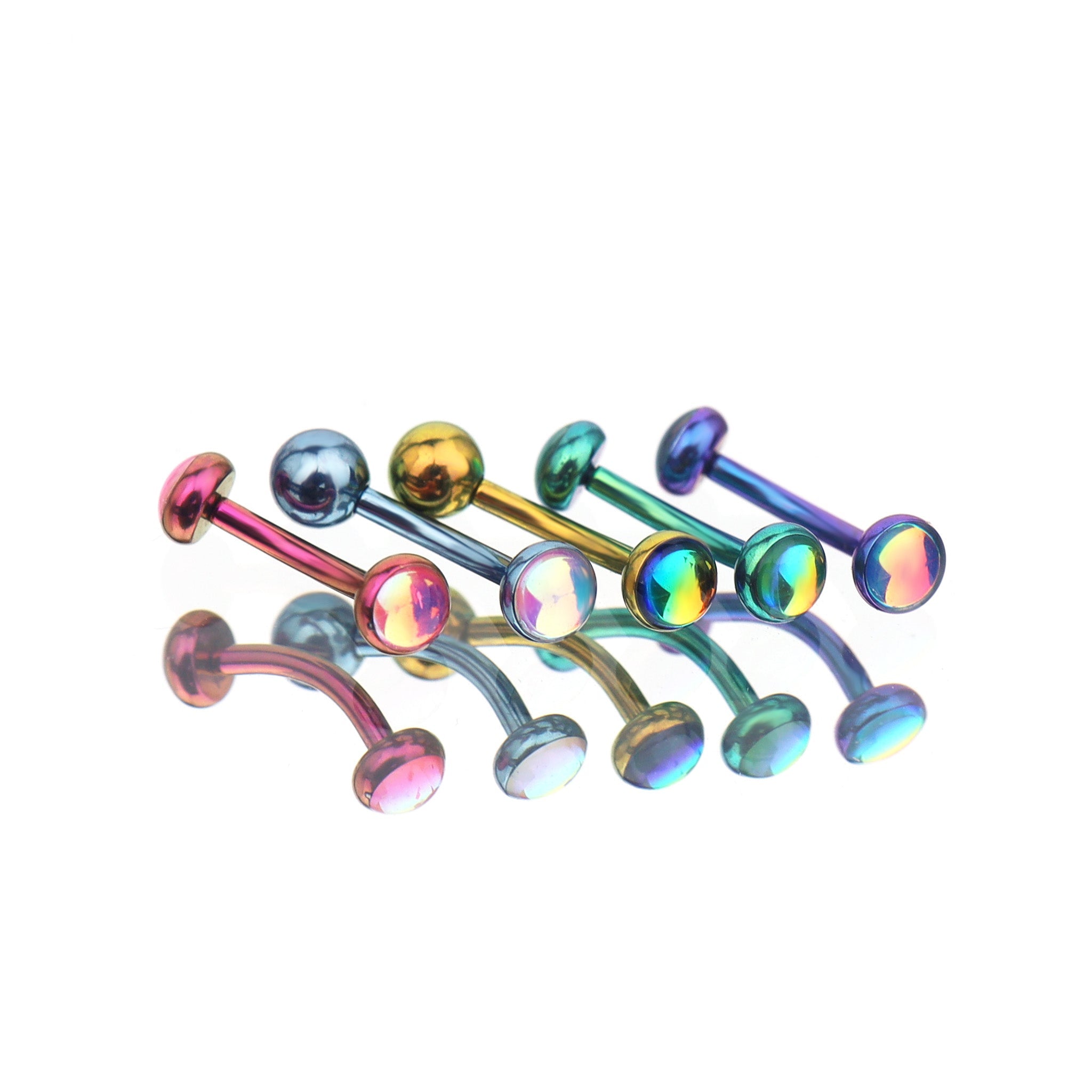 Double-Ended Rainbow Oil Slick Titanium Rook/Eyebrow/Ear Jewelry - Double-Ended Rainbow Oil Slick Titanium Rook/Eyebrow/Ear Jewelry - Brown / Ball-End / 6mm by CRUXJEWELRY