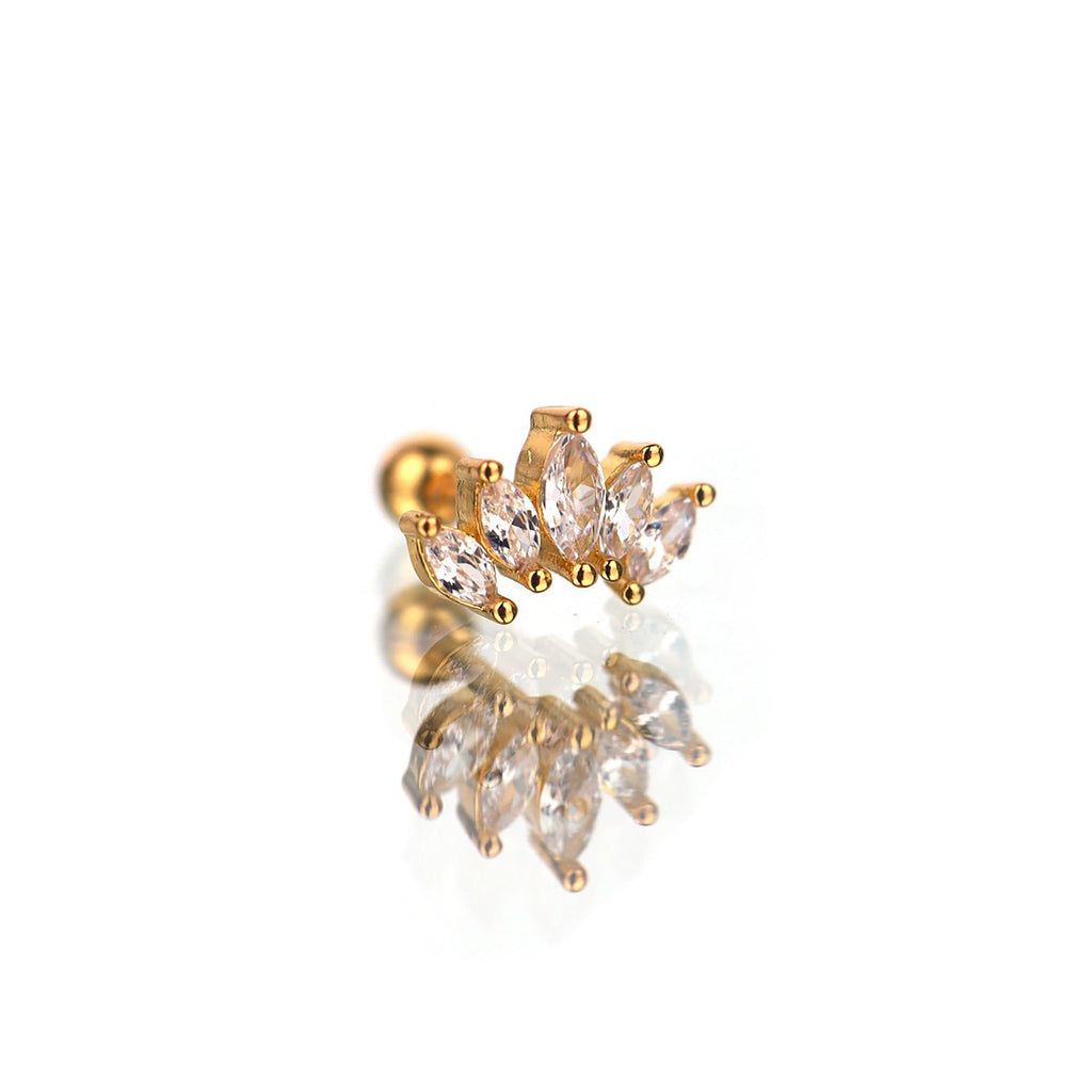Fan Diamond-Cut CZ Stainless Steel Ear Studs - Fan Diamond-Cut CZ Stainless Steel Ear Studs - Gold by CRUXJEWELRY