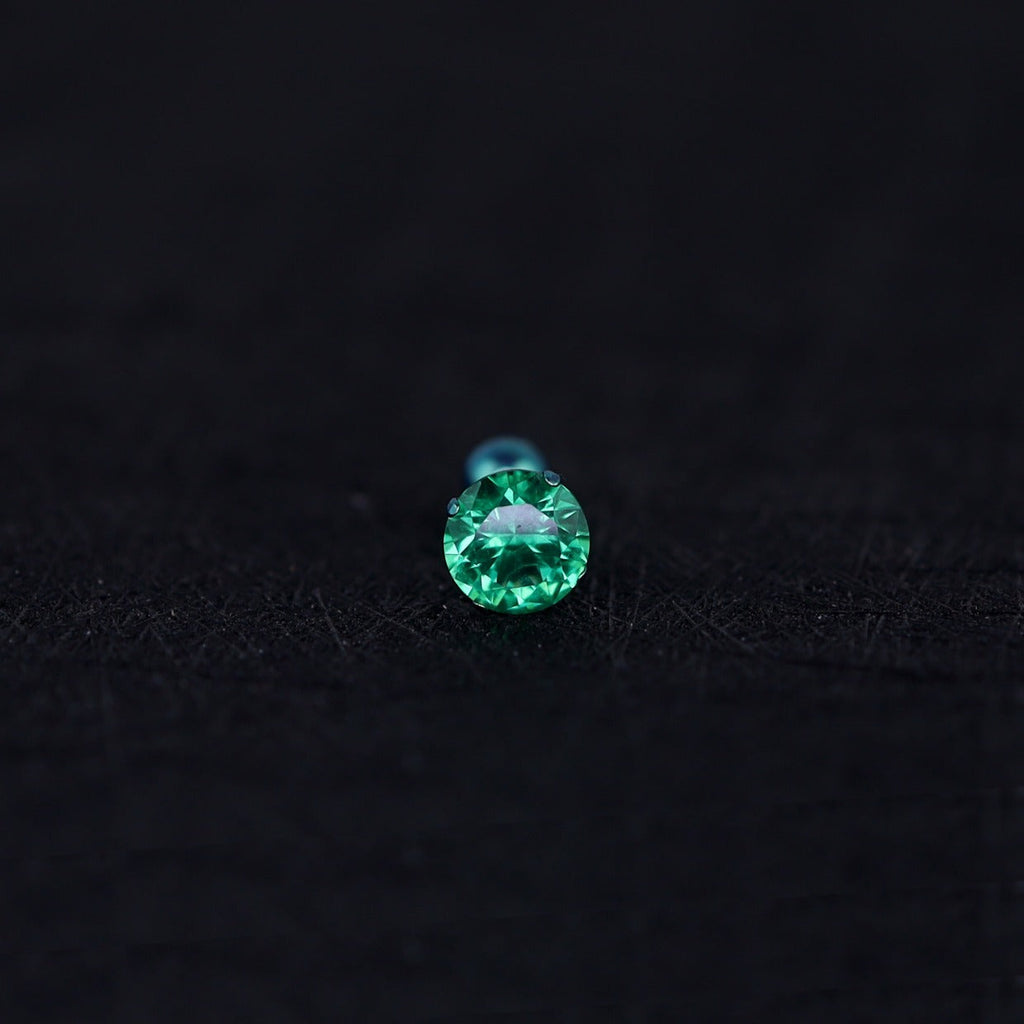 20G Thin Gauge Prong-Set CZ Titanium Ear Studs - 20G Thin Gauge Prong-Set CZ Titanium Ear Studs - Green / 3mm by CRUXJEWELRY