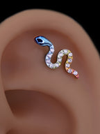 Curved Snake CZ Internally Threaded Titanium Ear Studs - Curved Snake CZ Internally Threaded Titanium Ear Studs - Sliver / 6mm by CRUXJEWELRY